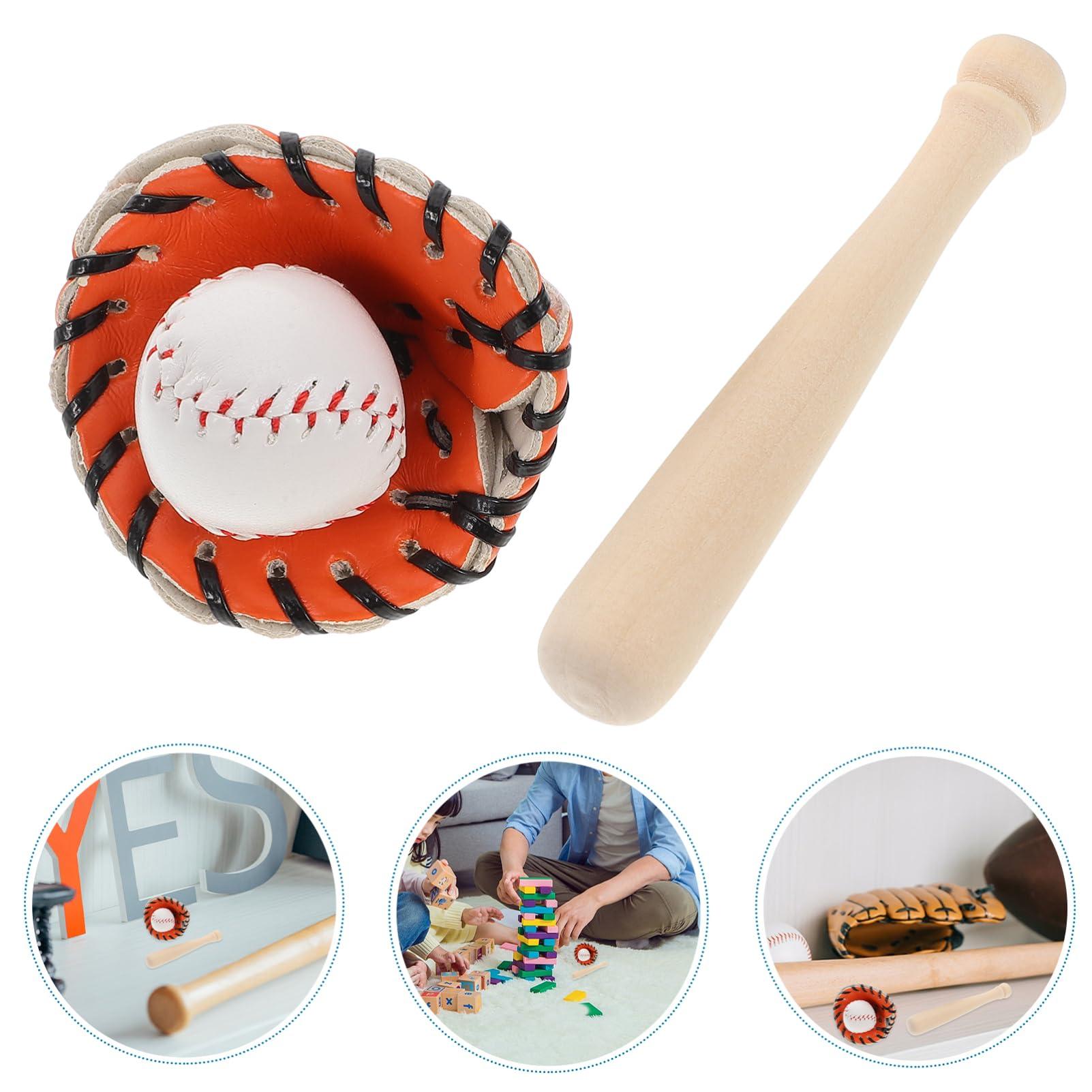 TOYANDONA TOYANDONA Mini Baseball Bat Miniature Toy Miniature Baseball Bats Gloves Kit Miniature Dollhouse Accessories Simulation Tiny House Baseball Decorations Mini Baseball Bat Glove and Ball Dollhouse Play