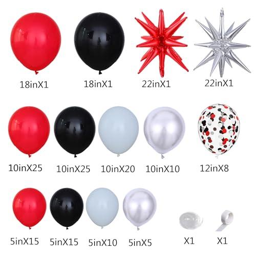UAEYW 139Pcs Red and Black Balloon Arch Garland Kit for Graduation Party Decorations,Red Black White Silver Confetti Explosion Star Balloons for Class of 2024 Congrats Grad Celebrations Birthday Supplies