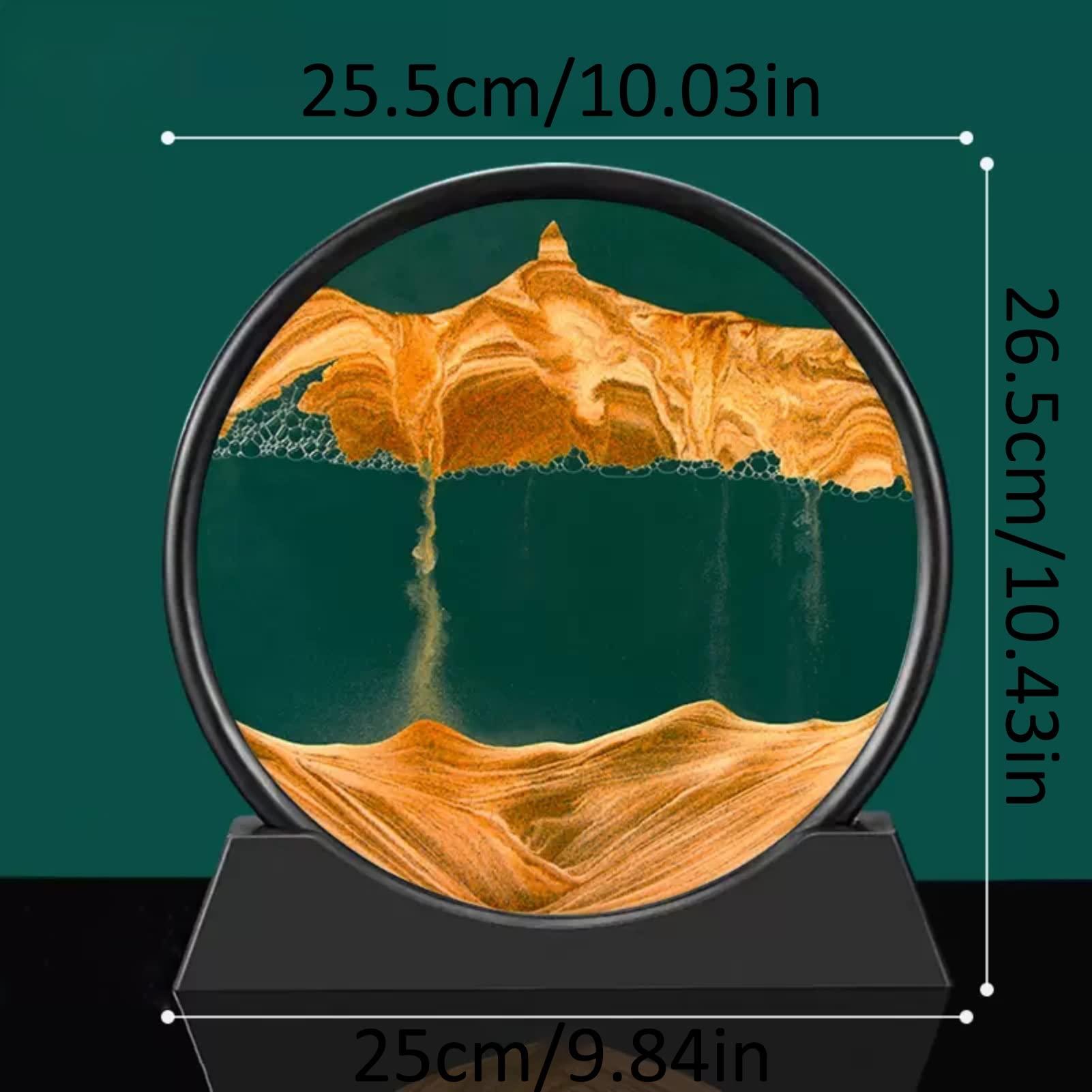 BESNUT 12 Inch Moving Sand Art Picture Flowing Sand Painting 3D Deep Sea Sandscape Liquid Motion Display 360 Rotation Round Glass Frame Relaxing Desktop Home Office Decor for Adult Kid Desk Art ( Color : Go