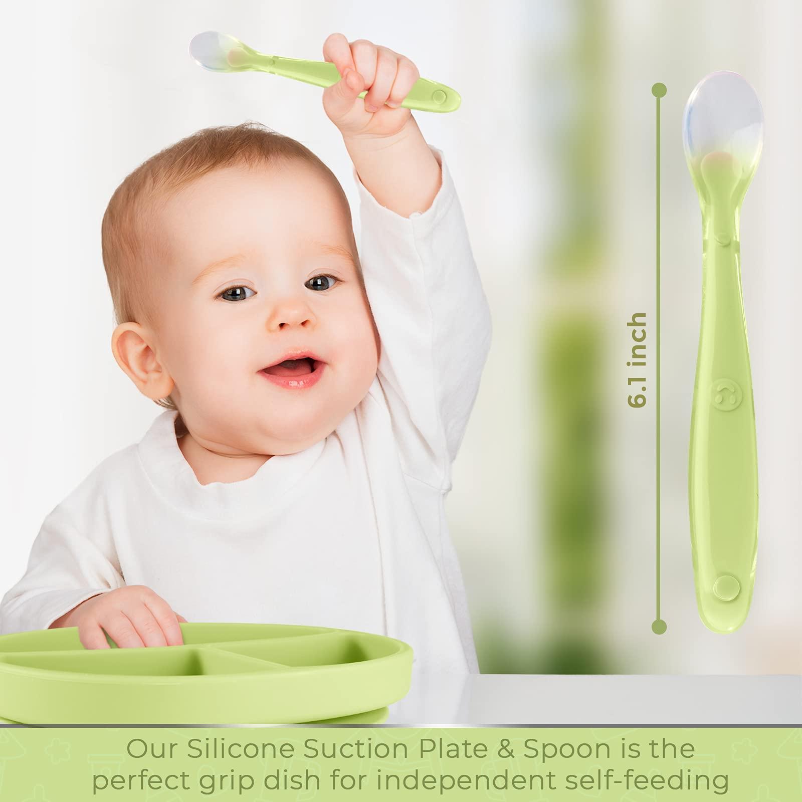 Sperric Silicone Suction Plate for Baby - 100% Food Grade Silicone Divided Plate | Toddler Self Feeding Training Suction Plate Set | BPA-Free, Microwave & Dishwasher Safe Stay Put Plates (Sage)