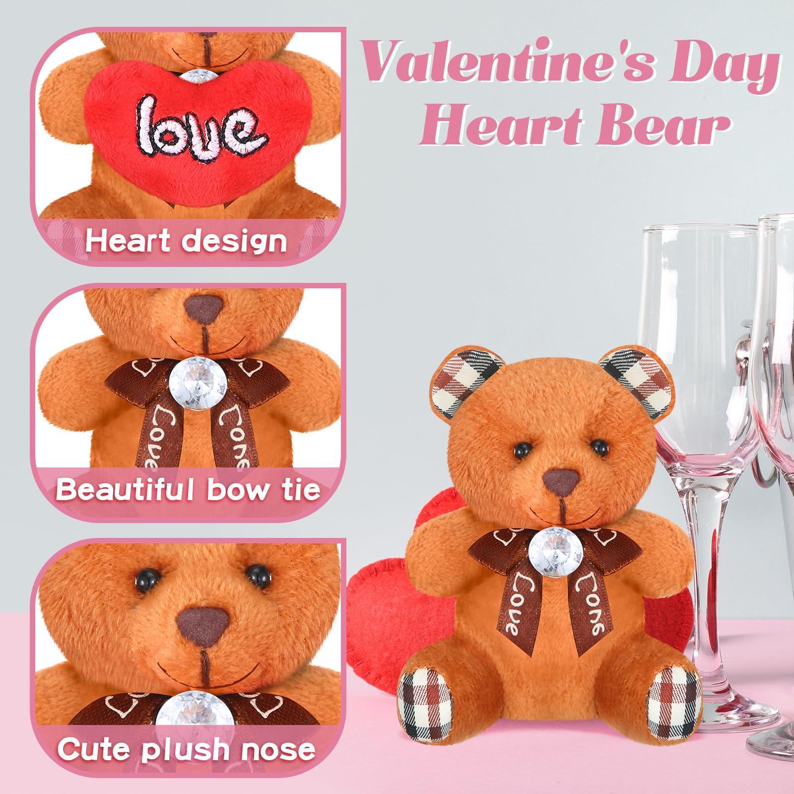 Gemscream Gemscream 12 Pcs Valentine\'s Day Bear Stuffed Animals Bulk 3.5 Inch Soft Plush Bears Doll with Bow Love Heart Cute Bear Baby Shower Decorations Soft Plush Toy for Wedding Birthday Gift Party Favor