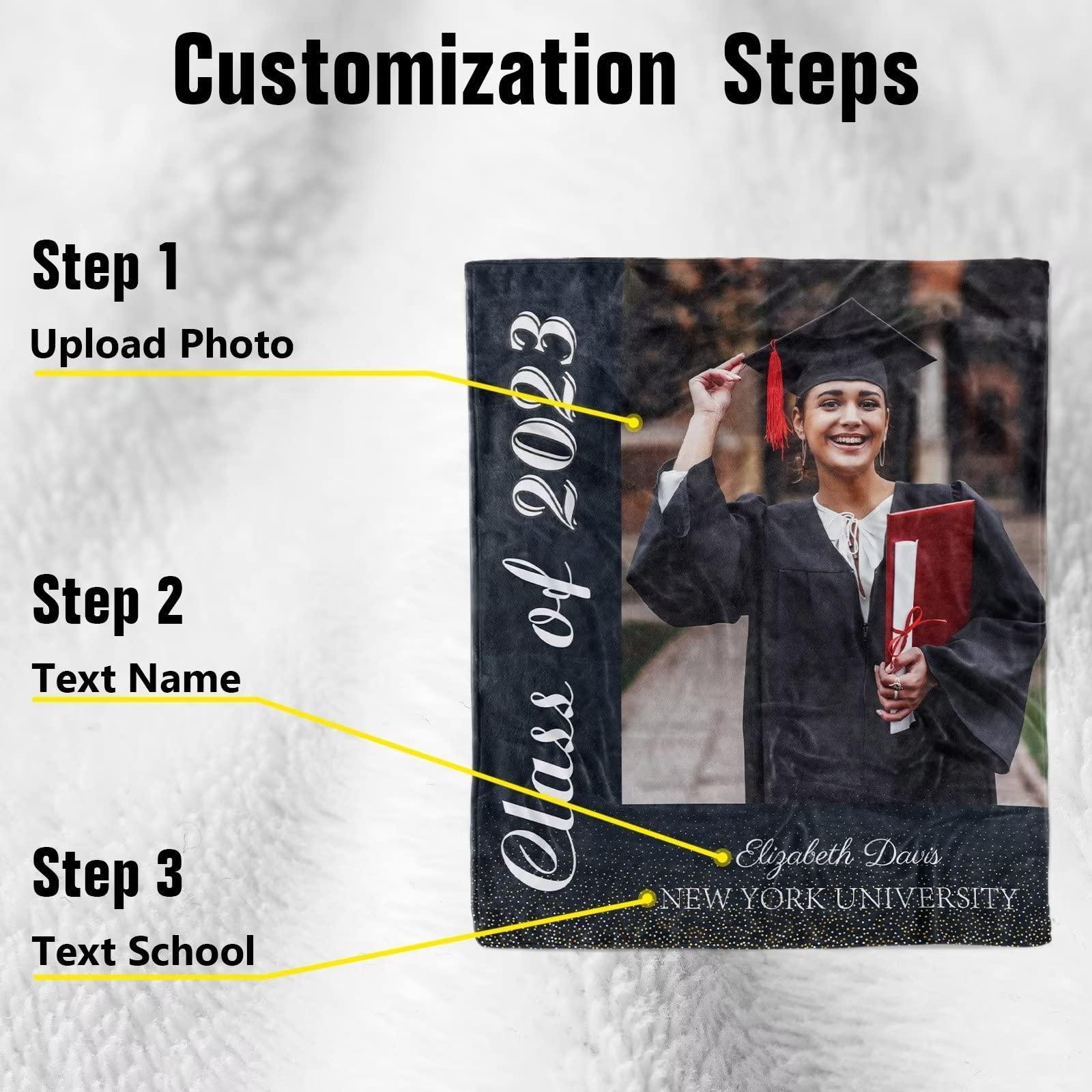KEPMOV Graduation Blanket 2023 Personalized with Photo, Custom Class of 2023 Graduation Blankets with Photos Text College Name and Text Unique Customized Graduation Gift for Family Friends, 40 x 50 Inches