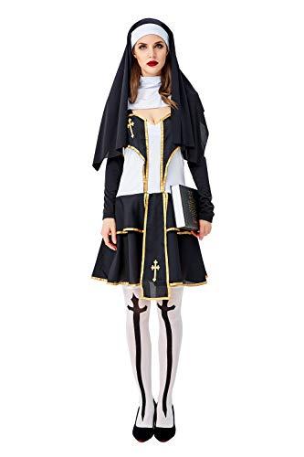 Halloween Costume Halloween Costume, Christian Missionary Pastor, Virgin Mary Sister, Role Play, Slip Dress (XL) Black/Gold