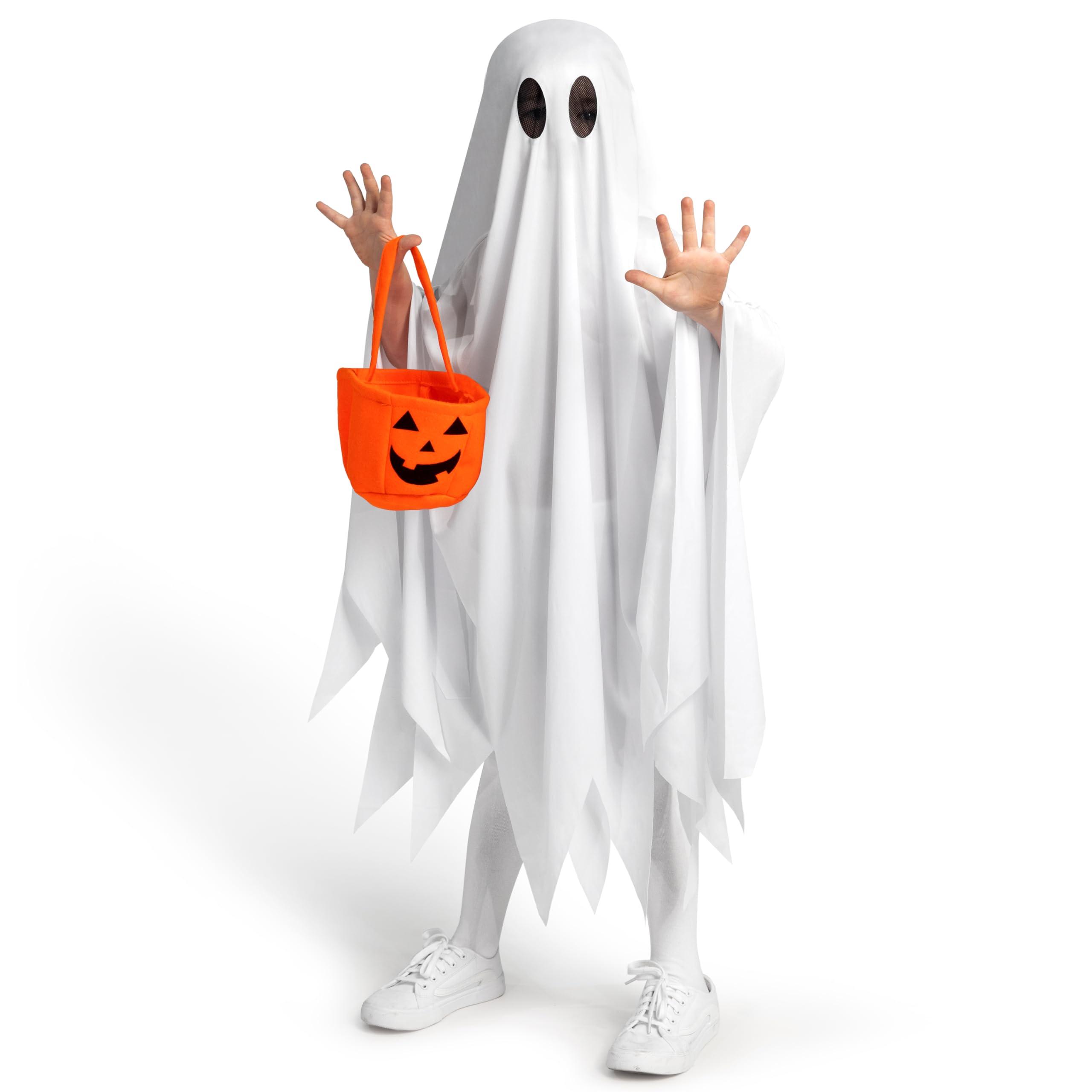 Spooktacular Creations Spooktacular Creations Kids Ghost Costume, Halloween Ghost Costume, White Silent Ghost Costume with Pumpkin Bag for Boys, Girls Halloween Dress Up, Role Play-S