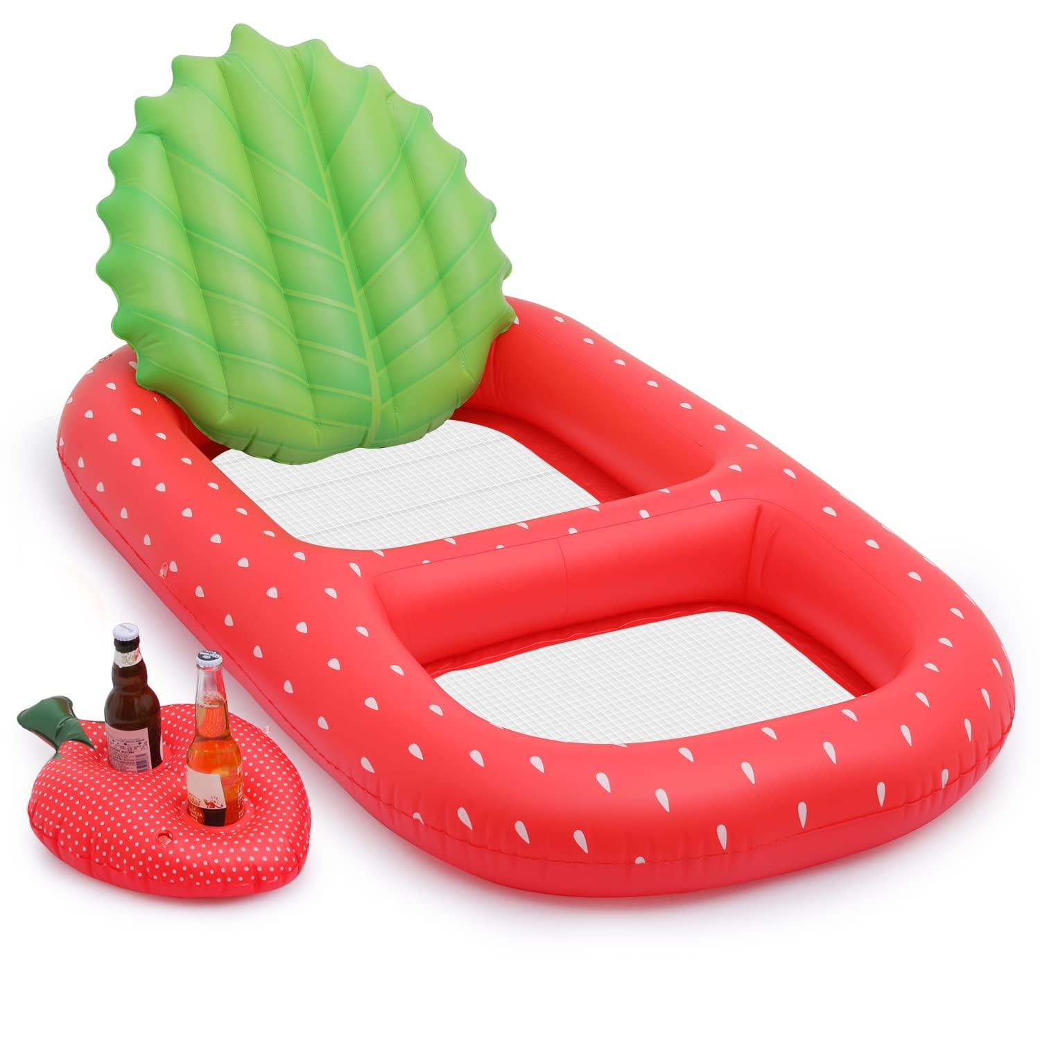 MoNiBloom MoNiBloom Pool Float for Adult Inflatable Giant Floaties Strawberry Lake Rafts Fruit Swimming Floaty Summer Beach Ride-ons