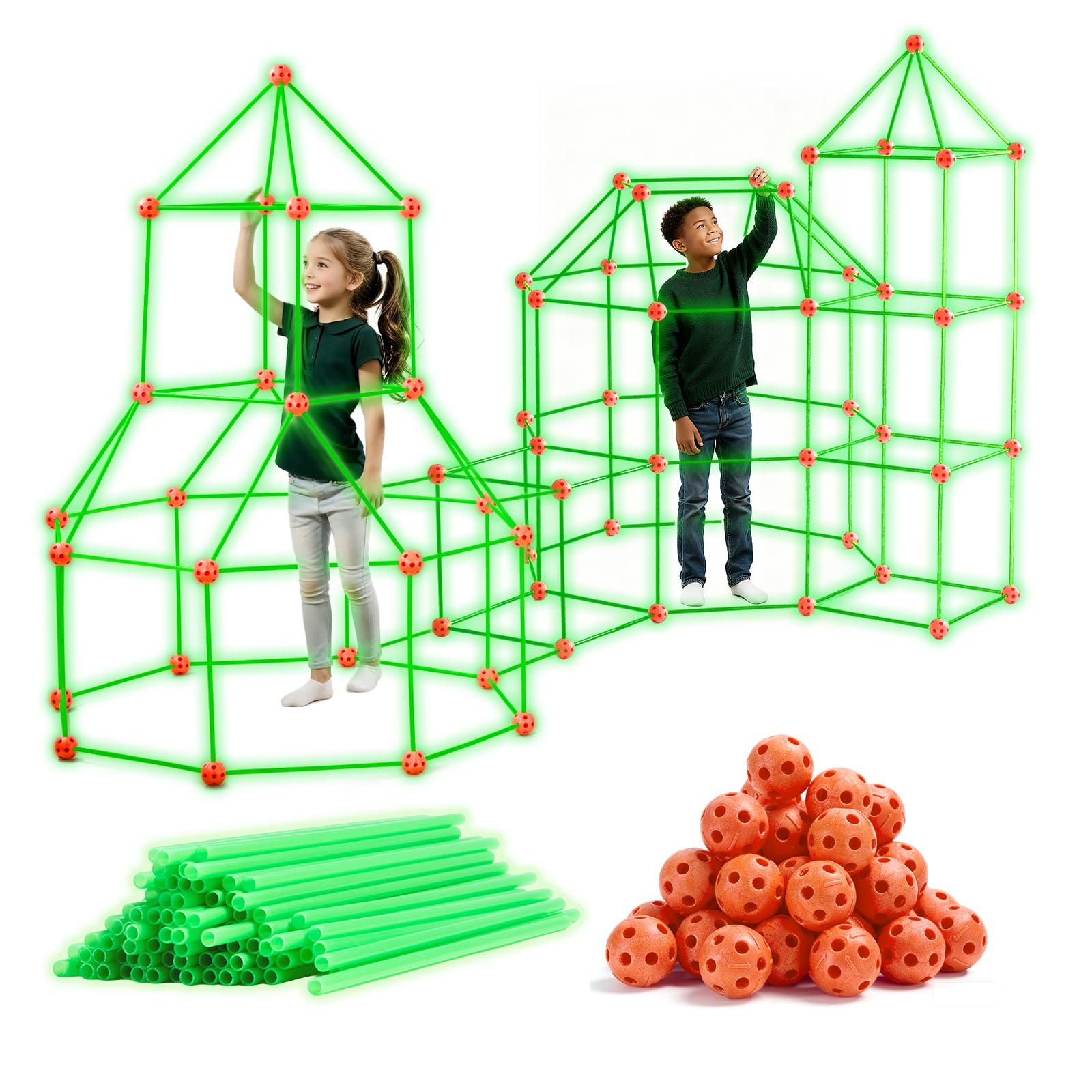 Tiny Land Tiny Land Glow Fort Building Kit for Kids Creative Fort Indoor & Outdoor Construction Toys with 86 Rods and 44 Balls for 5-10 Year Old Boys & Girls STEM Building Toy Gifts with Storage Bag