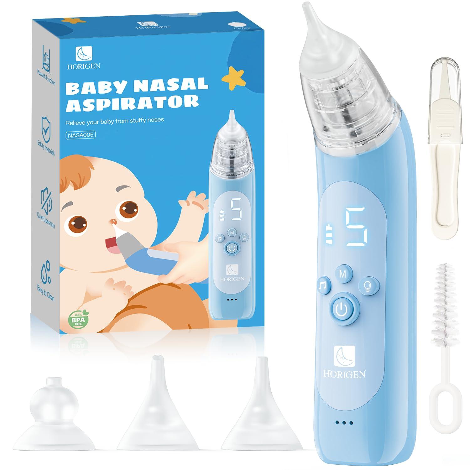 HORIGEN Nasal Aspirator for Baby, Electric Baby Nose Suction with 5 Adjustable Levels Suction, USB-C Rechargeable Mucus Cleaner with Lights and Music, Baby Nasal Aspirator for Toddler with 3 Silicone Tip