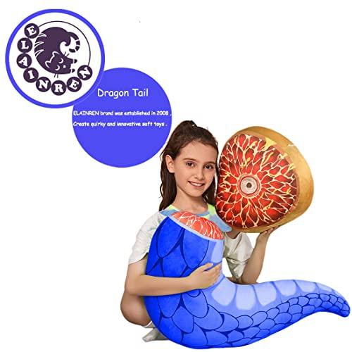 ELAINREN ELAINREN Fluffy Dinosaur Tail Shape Plush Neck Pillow Soft Dragon Tails Stuffed Body Pillow Cartoon Blue Dino Tail Plushie Cushion Decor/23.6\'\'