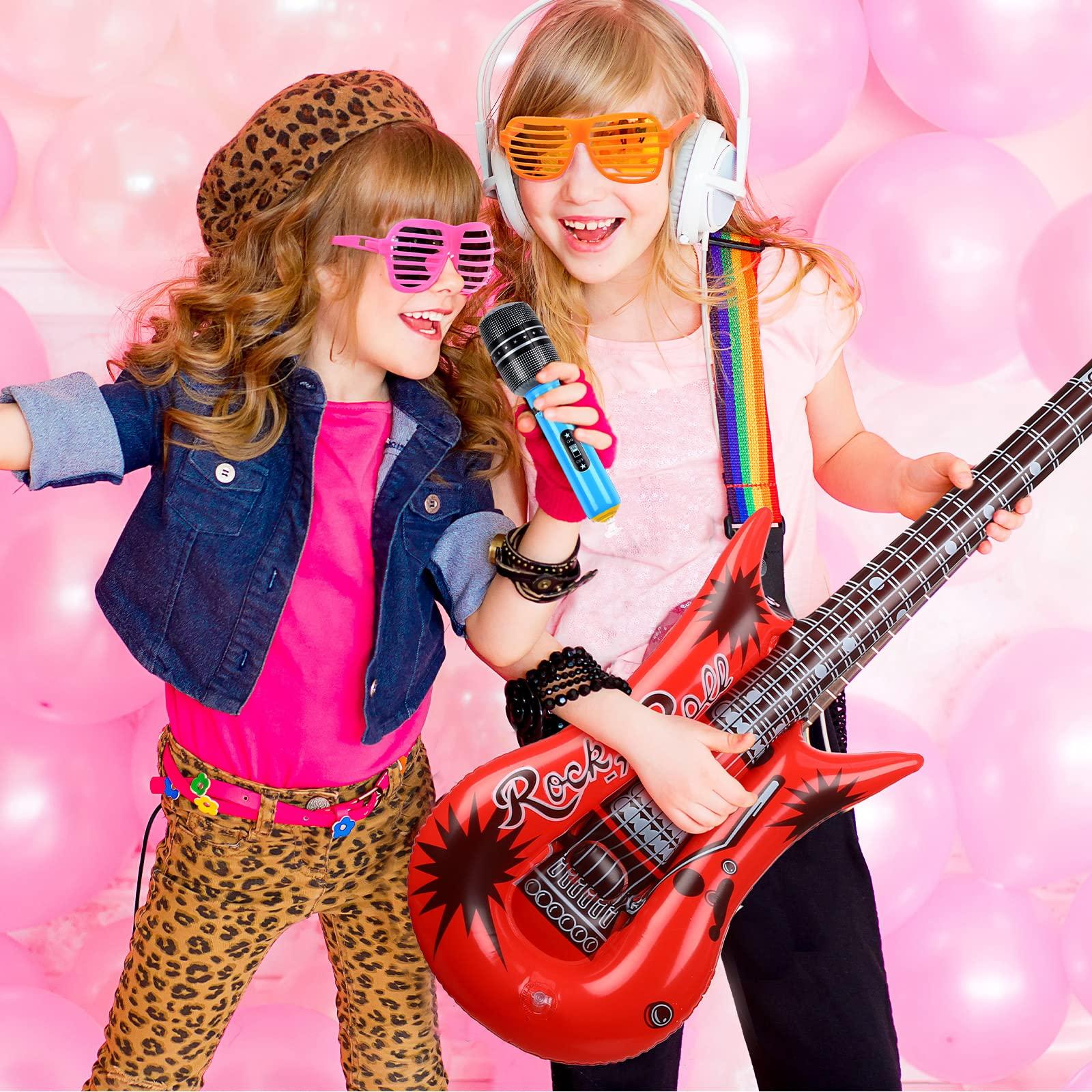 Seematn 42 Pcs Inflatable Rock Star Toy Set, Inflatable Party Props Musical Instrument 80s Party Decorations 90s Theme Party Decorations Including Inflatable Guitars Bass Guitar Saxophone Microphones and More