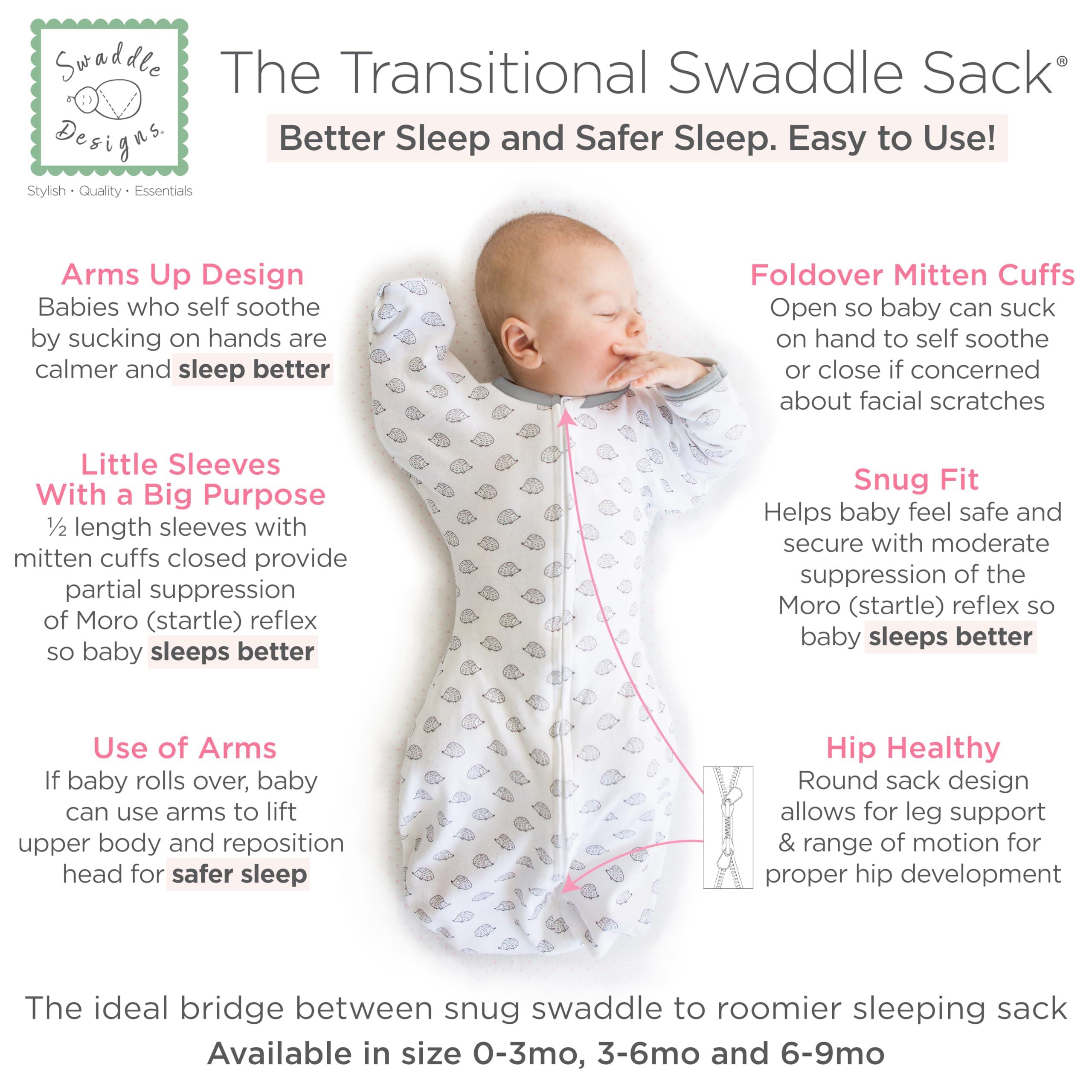 SwaddleDesigns SwaddleDesigns Transitional Swaddle Sack, Arms Up Half-Length Sleeves & Mitten Cuffs, Swaddle for Newborn Transition to Baby Sleep Sack Wearable Blanket, Large, 6-9 Month, 21-24 lb, Tiny Hedgehogs