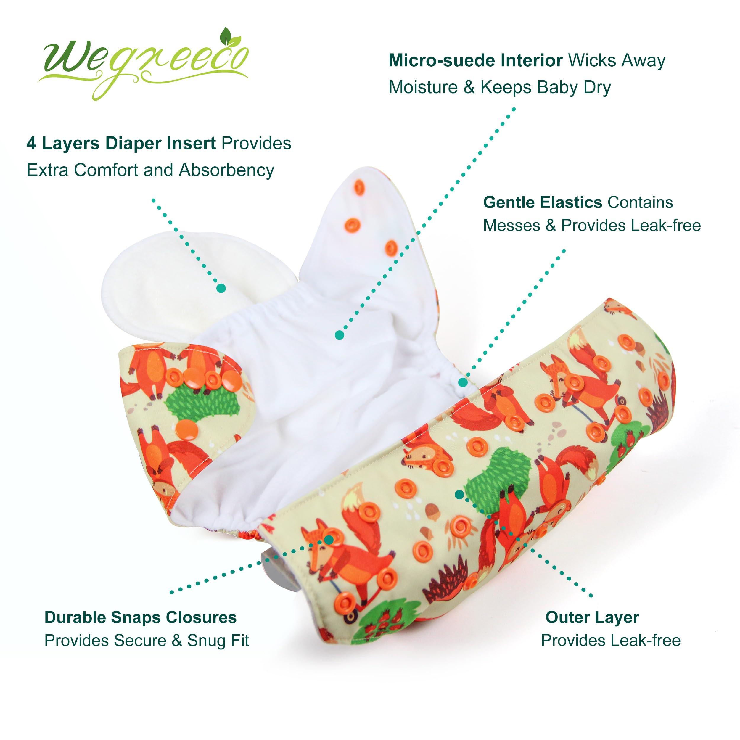 wegreeco wegreeco Cloth Diapers 6 Pack with 6 Inserts & 1 Wet Bag, Washable Cloth Diapers for Babies, One Size Adjustable Reusable Diapers Baby (Neutral Prints)
