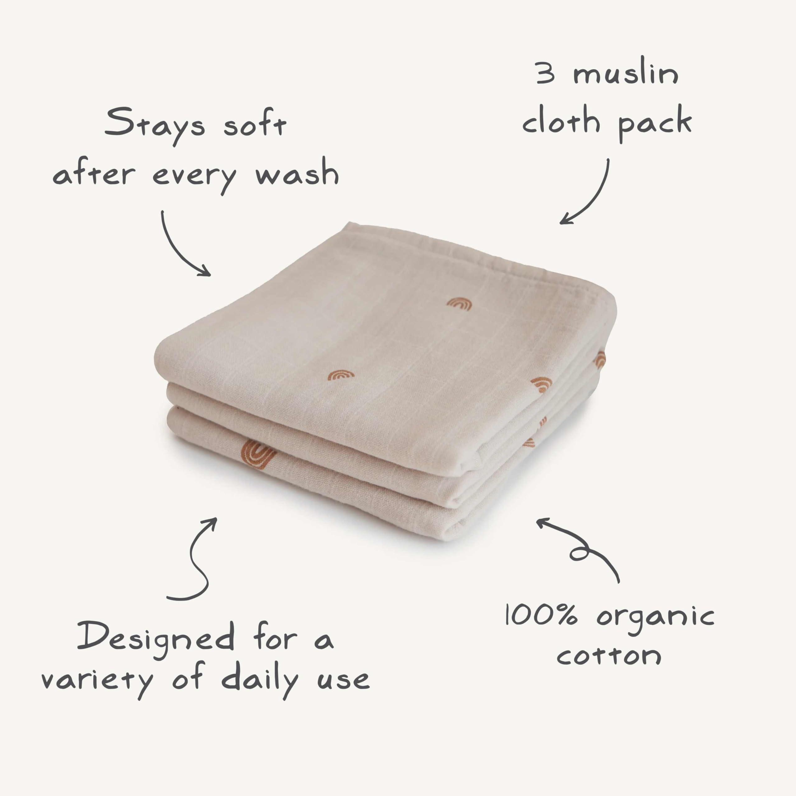 mushie mushie Muslin Baby Cloths | 100% Organic Cotton | 23.5" x 23.5" (Flowers) 3-Pack