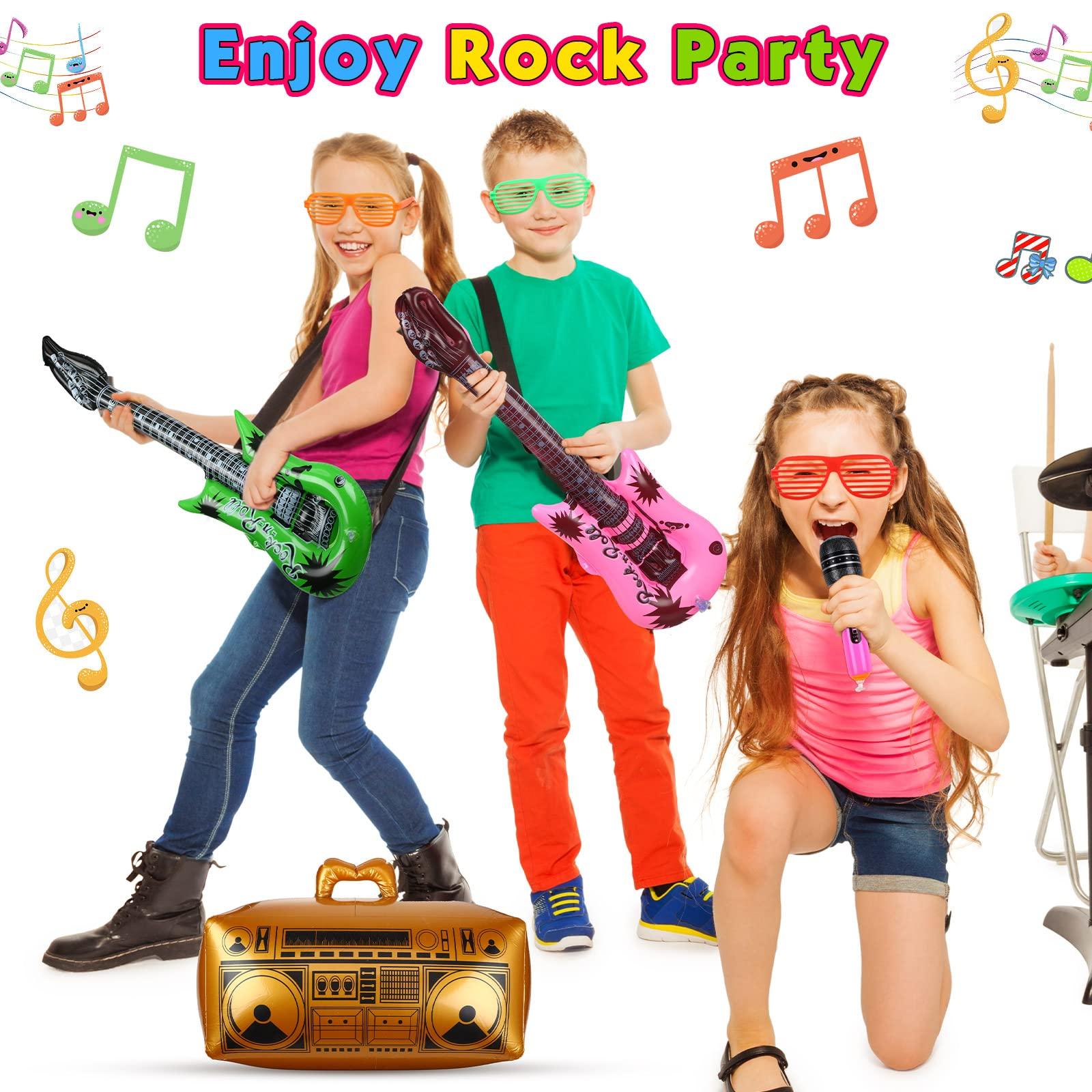 Seematn 42 Pcs Inflatable Rock Star Toy Set, Inflatable Party Props Musical Instrument 80s Party Decorations 90s Theme Party Decorations Including Inflatable Guitars Bass Guitar Saxophone Microphones and More