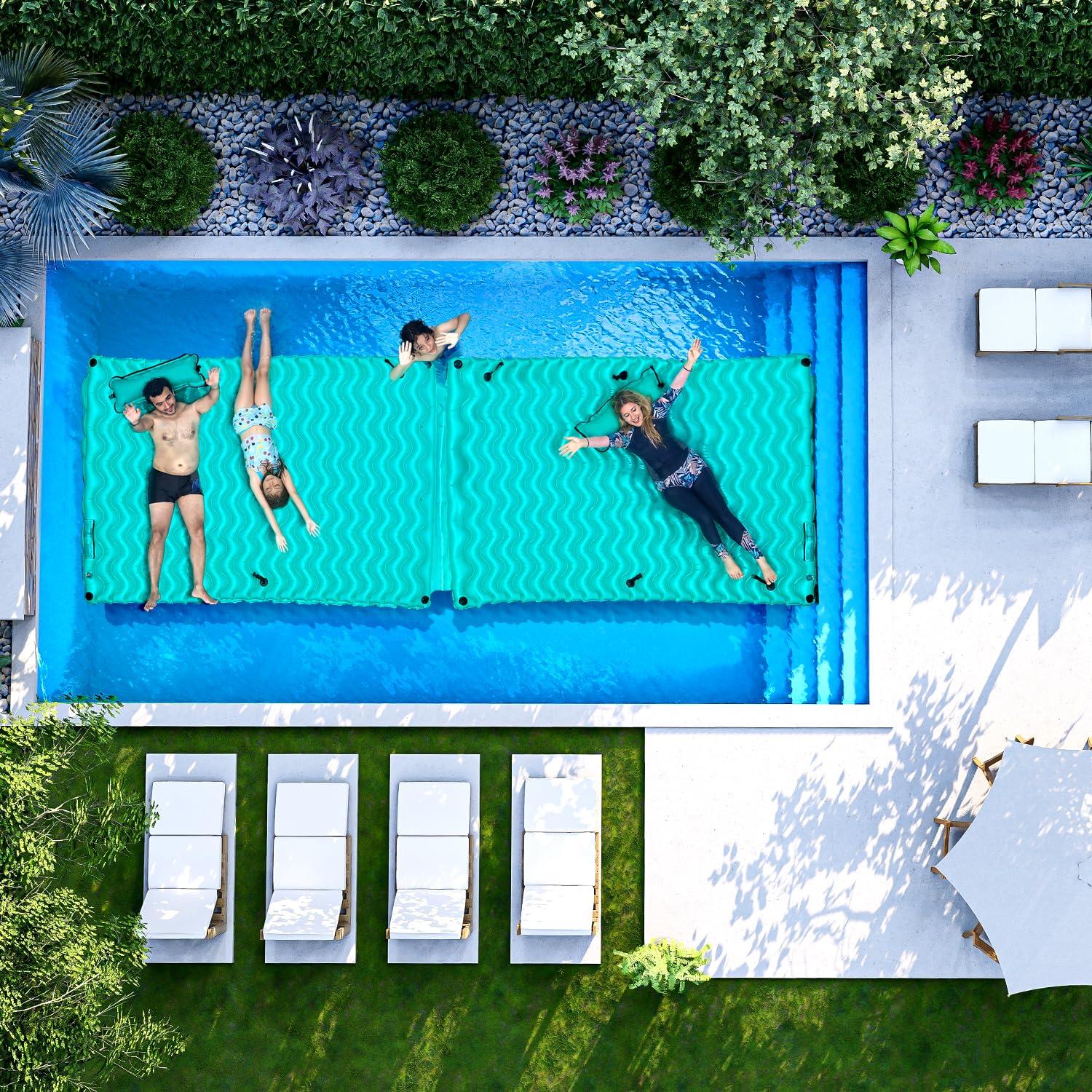 Sunrio Sunrio 114'' X 72'' Giant Inflatable Floating Mat-Pool Float Lake Floats for Adults with Pool Hammock Pool Mats for Floating Swimming Pool, Beach, Lake for Summer Water Party