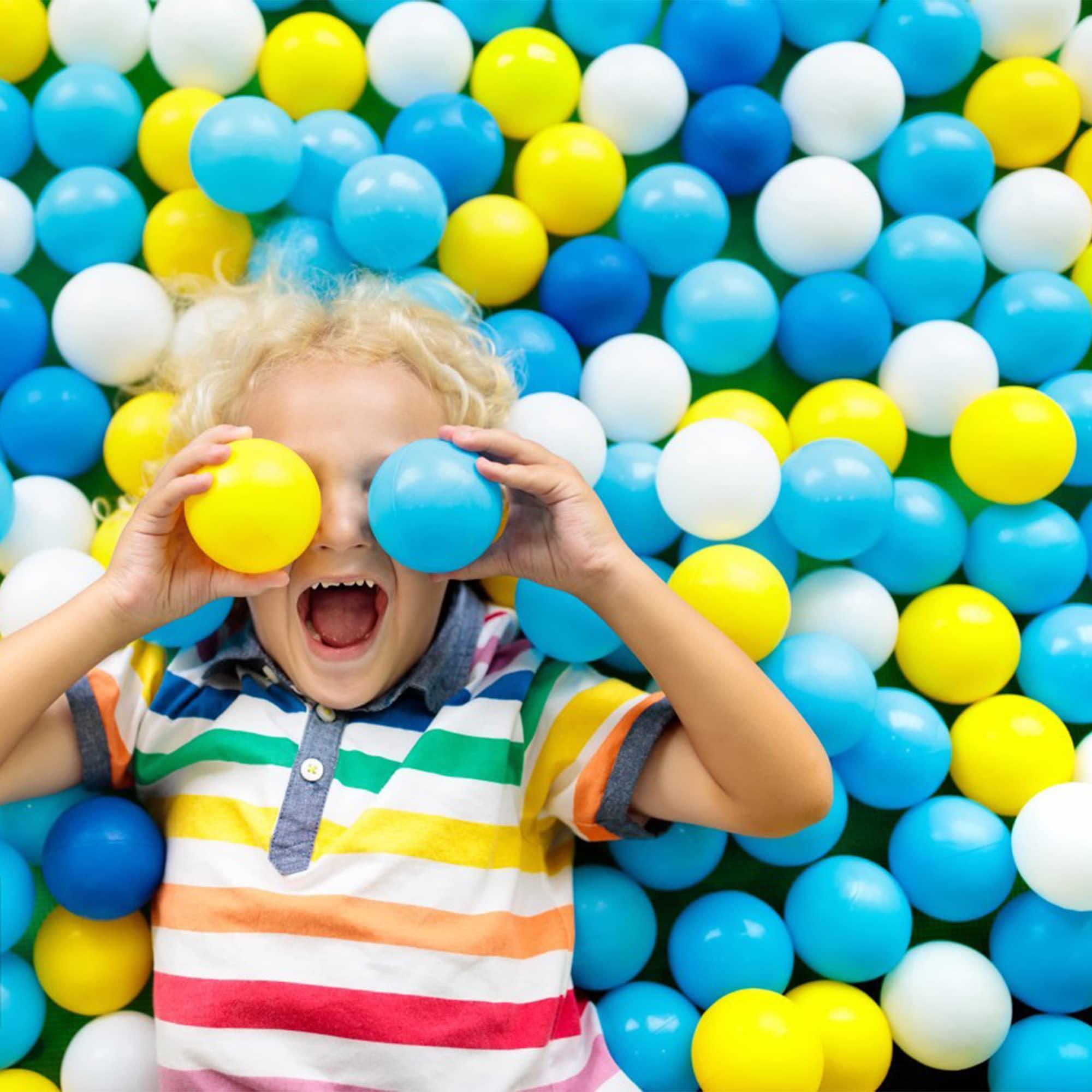 YUFUL Ball Pit Balls 1000 Count for Kids, Plastic Balls for Ball Pit, 2.2-Inch Crush Proof Play Balls BPA Free Non-Toxic, 4 Kinds of Bright Color Ocean Balls Include a Reusable Net Bag (Yellow Type)