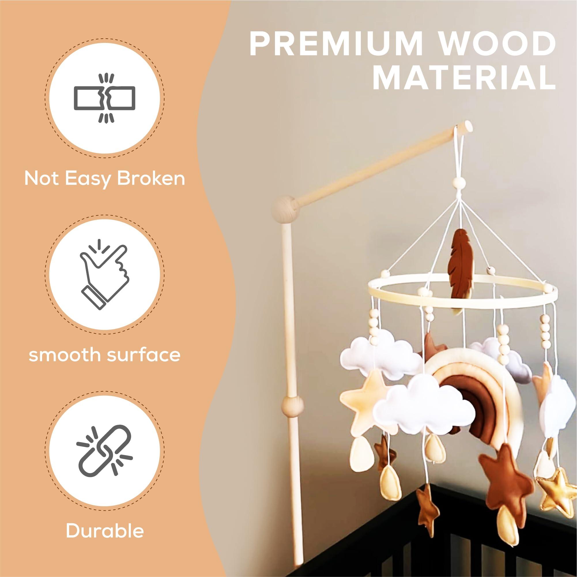 EstyFanZ Wooden Crib Mobile Arm - Safe and Rotating Baby Mobile Hanger, 33 Inch Mobile Holder for Crib - Perfect Baby Crib Mobile Arm, Easy-Install Mobile Hanger for Crib - UP to 0.8 Inch Width Crib Rail