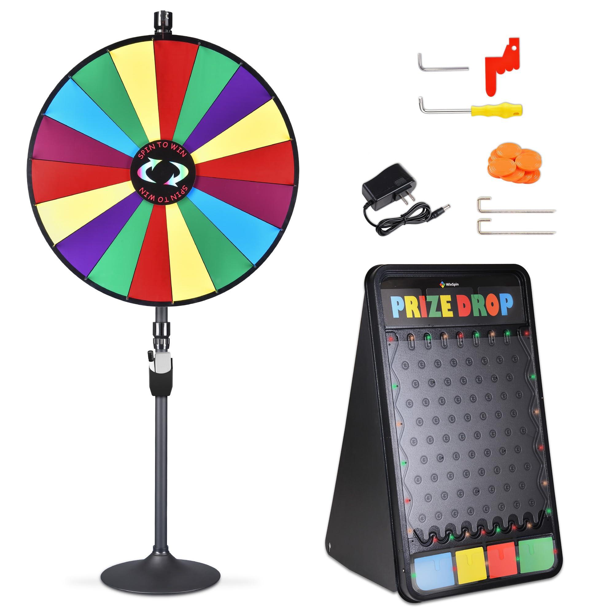 WinSpin WinSpin 36\" Prize Wheel 12 Slots Dual Use Spinning Wheel and 41x25 Prize Drop Game Board w/LED Light for Party Tradeshow
