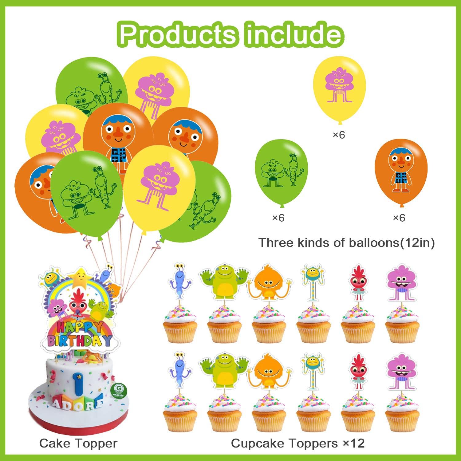 KGNZUIZIU Super Simple Songs Birthday Party Decorations, Cartoon Kids Songs Party Supplies with Happy Birthday Banner, Cupcake Cake Toppers, Balloons for Kids Birthday Party Baby Shower Decorations
