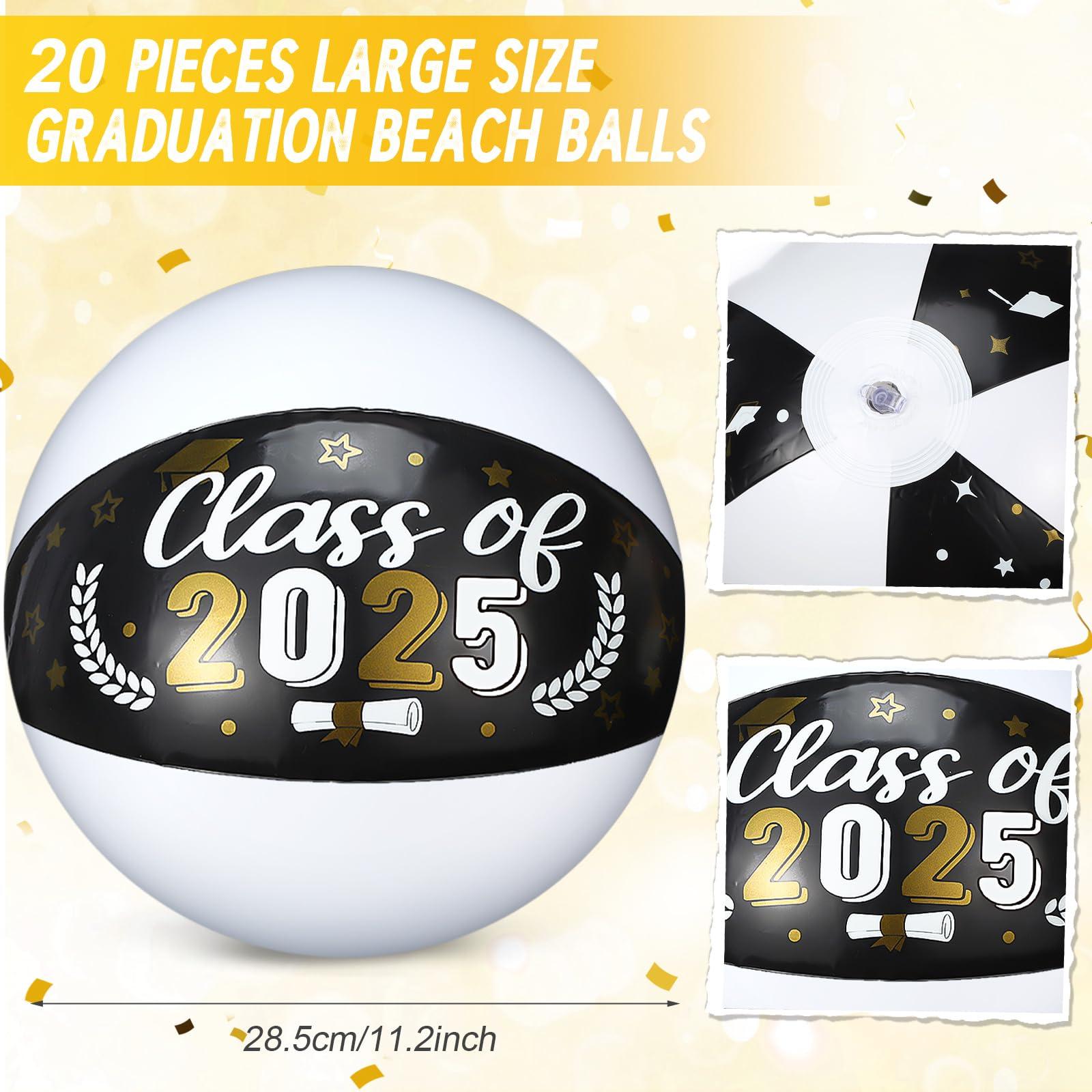 Hungdao Hungdao 20 Pcs Graduation Beach Balls Class of 2025 Congrats Grad Sign Inflatable Graduation Party Favors Supplies Decoration for Seniors Teens Summer Pool Beach Outdoor(Black)