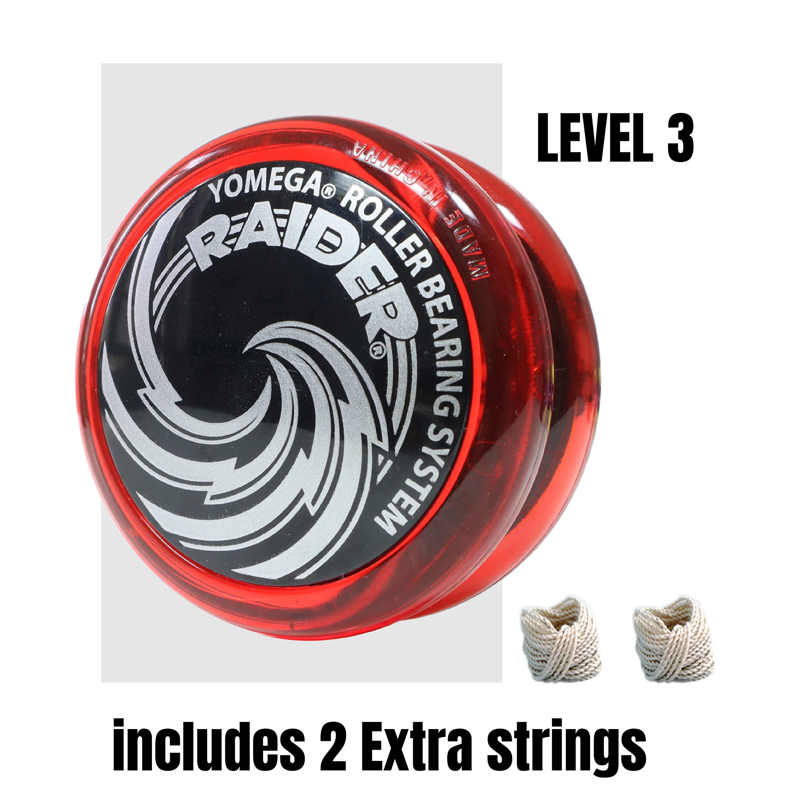 Yomega Yomega Raider - Professional Responsive Ball Bearing Yoyo, Great for Kids, Beginners and for Advanced String Yo-Yo Tricks and Looping Play. + Extra 2 Strings & 3 Month Warranty (Red/Black Cap)
