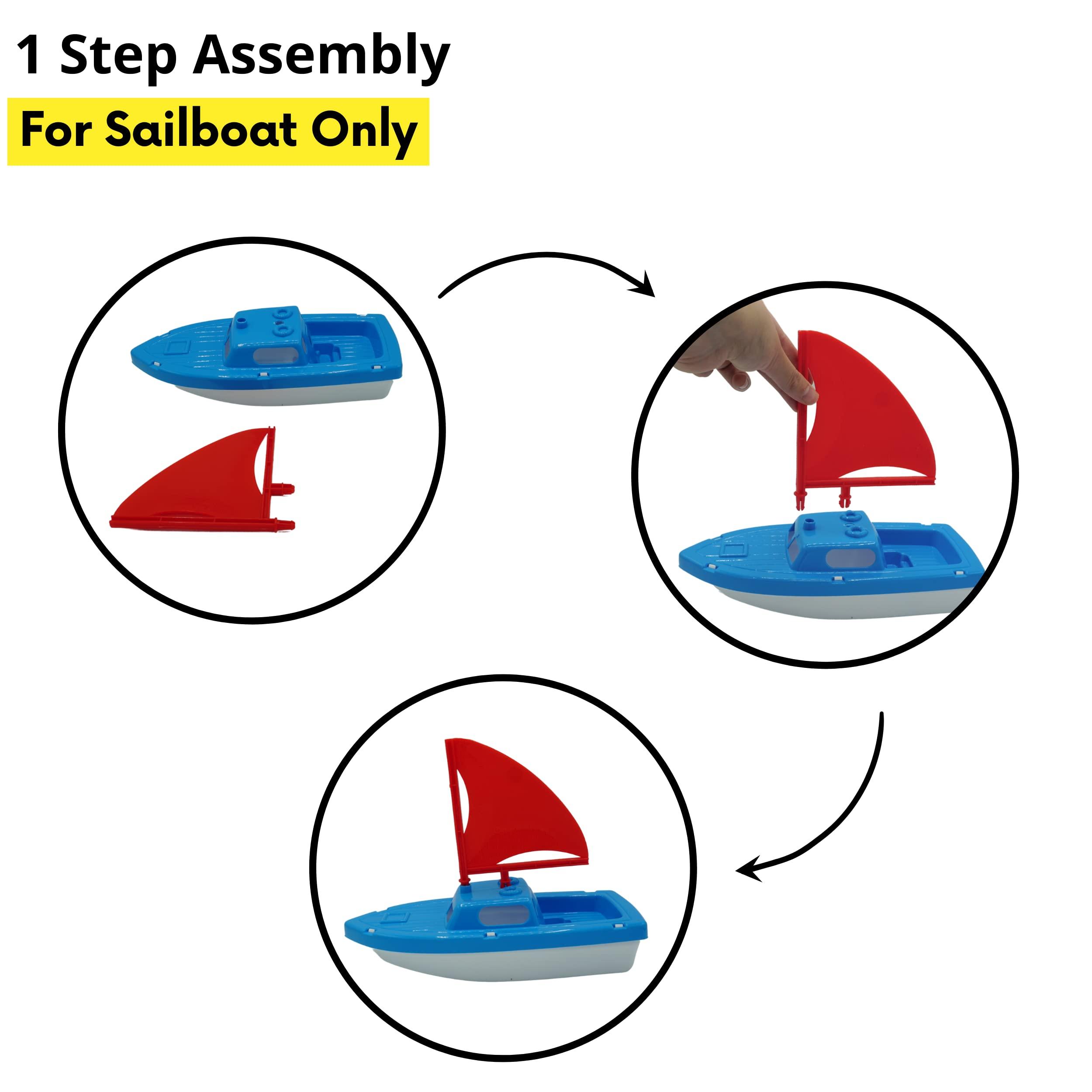 4E\'s Novelty Toy Boat Bath Toys for Kids & Toddlers 3 Pack - Large 10\" Floating Toy Boats for Bathtub, Kids Pool Toys, Beach Toys Outdoor Water Play by 4E\'s Novelty