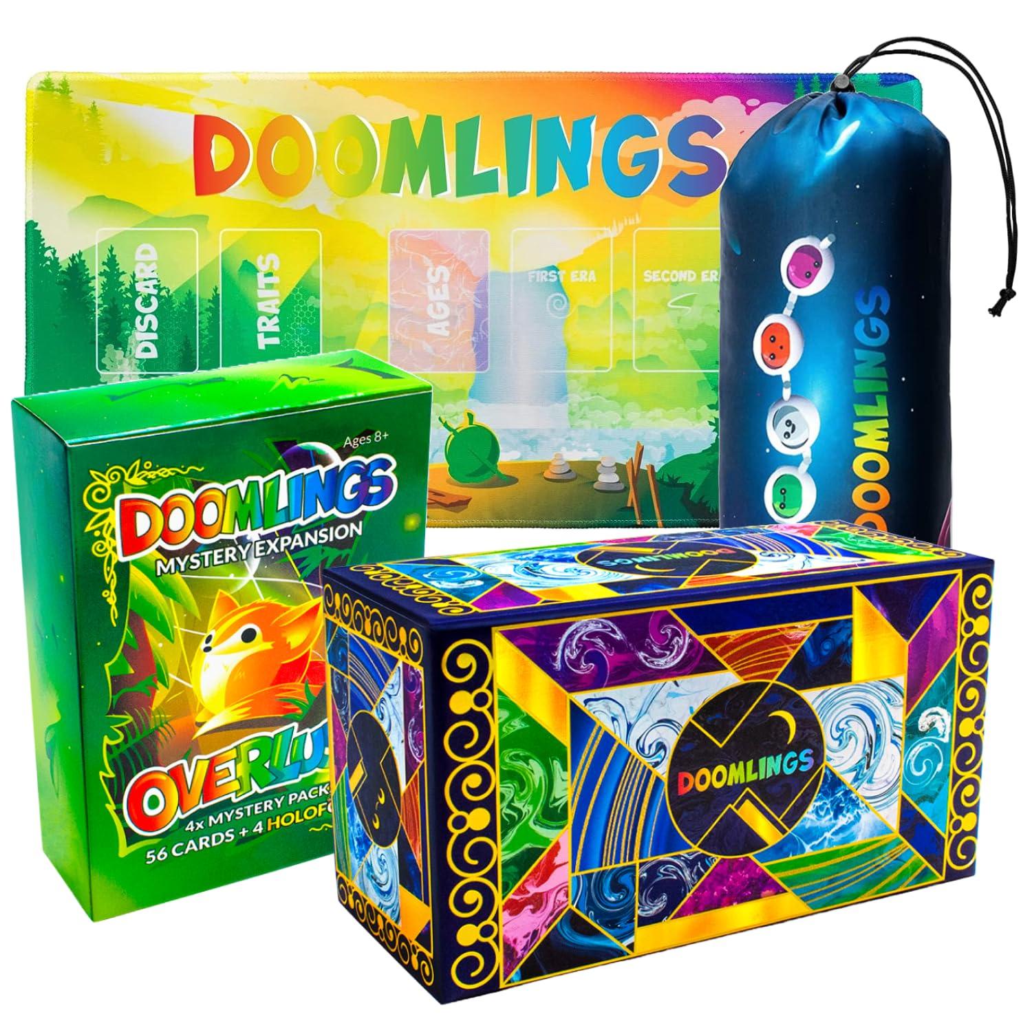 Doomlings Doomlings Card Game Deluxe Bundle, Overlush Expansion & Playmats Carrying Bag - Ultimate Family Card Game Set