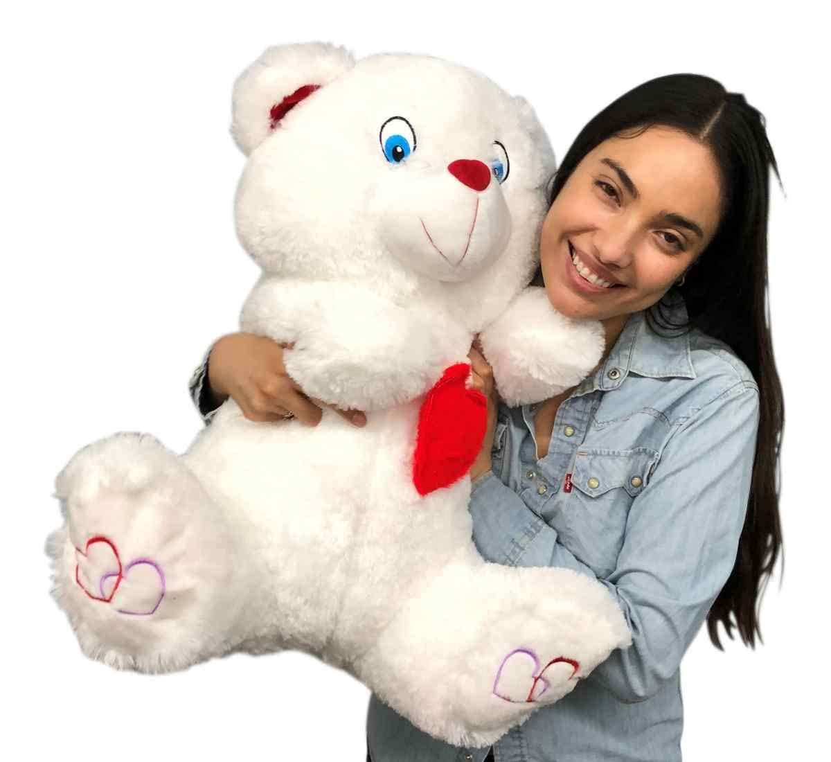 Big Plush Big Plush® 2 Foot Teddy Bear 24 Inches Soft White Plushie with Red Nose and Heart on Chest