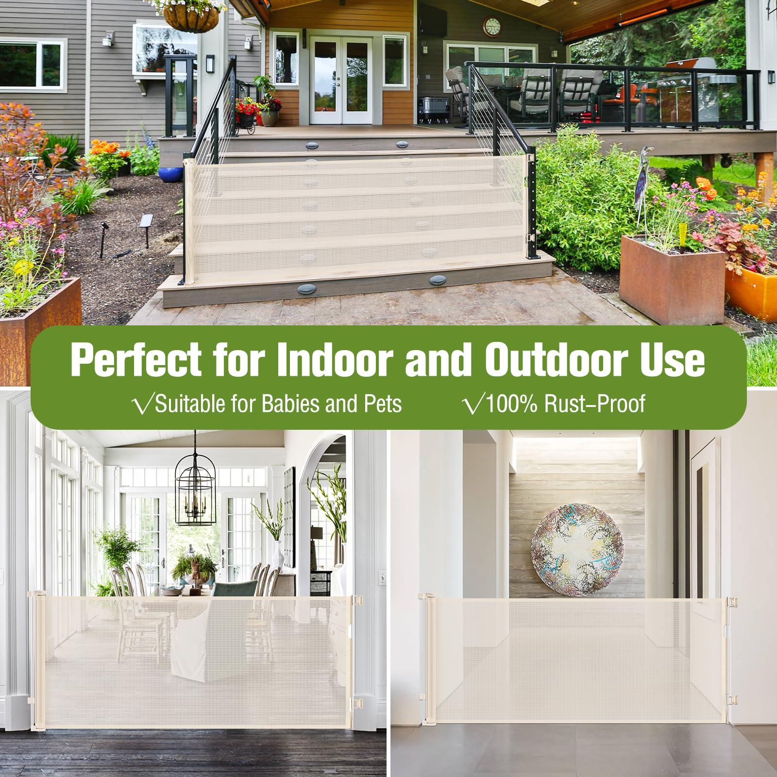 KISKIZ 65 Inch Wide Retractable Baby Gates for Doorways Retractable Dog Gate for Stairs, Indoor Mesh Baby Gate Retractable Gate Outdoor Tall Baby Gates for Dogs, Baby Barrier Retractable Safety Gate, Beige