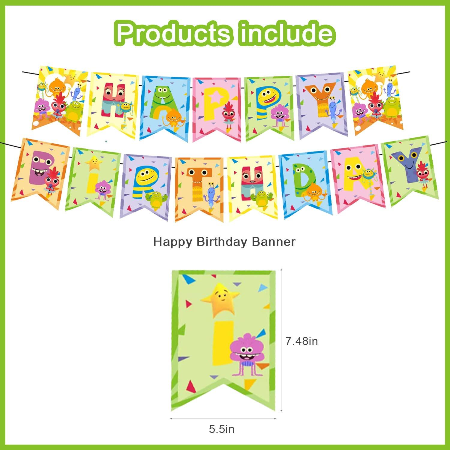 KGNZUIZIU Super Simple Songs Birthday Party Decorations, Cartoon Kids Songs Party Supplies with Happy Birthday Banner, Cupcake Cake Toppers, Balloons for Kids Birthday Party Baby Shower Decorations