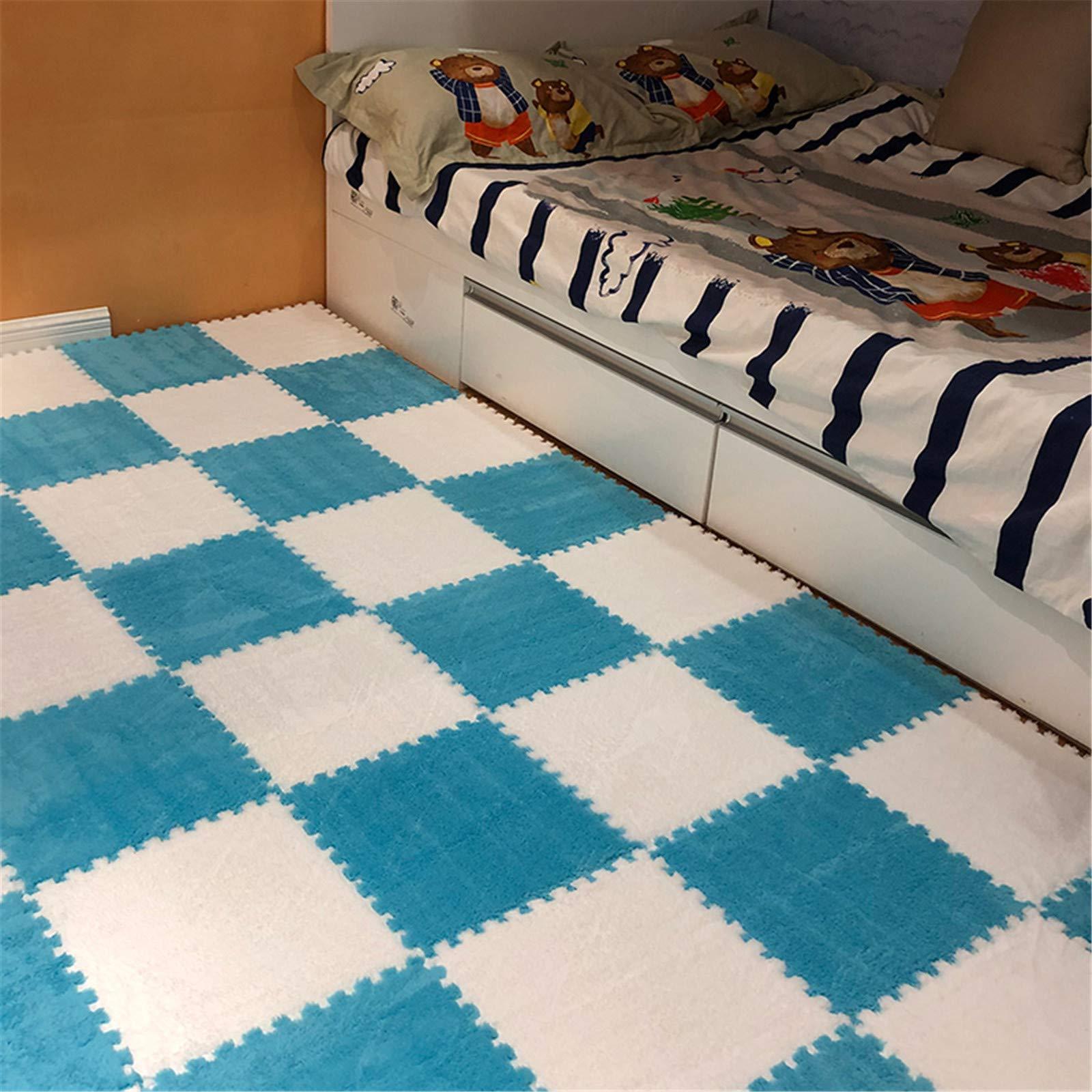 KXMYT KXMYT EVA Foam Play Mat, Interlocking Puzzle Plush Floor Tiles with Edges, Softer Baby Non Toxic Non-Slip Activity Carpet, Thick 0.6CM, for Children's Play Area/Living Room/Bedroom/Gym,White+Blue