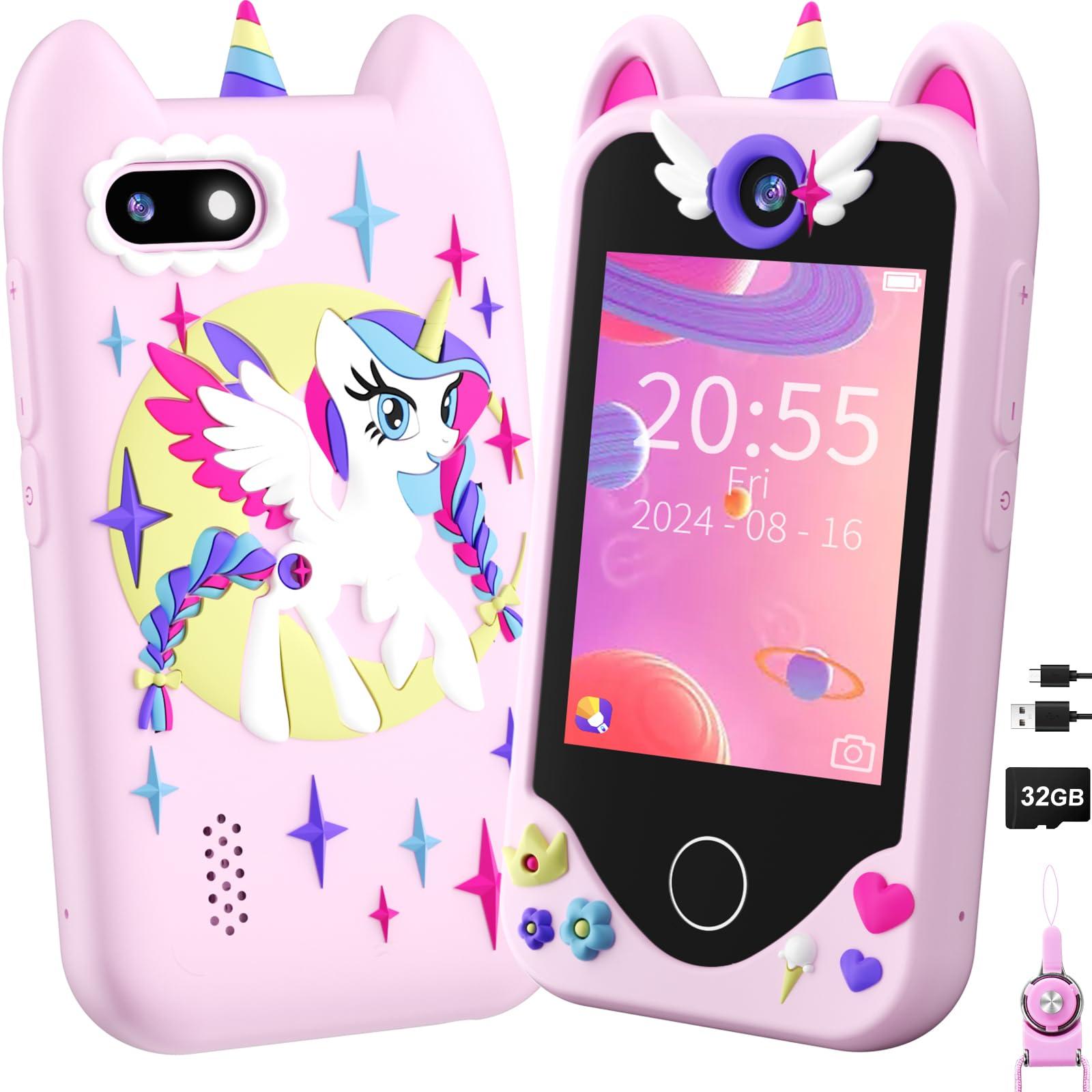 Yosfeng Kids Smart Phone for Girls Gifts - Toddler Christmas Birthday Gift for Age 3 4 5 6 Year Old, Kids Cell Phone Toy with Touchscreen, Dual Cameras, Learning, Music Player, Games with 32 GB Card