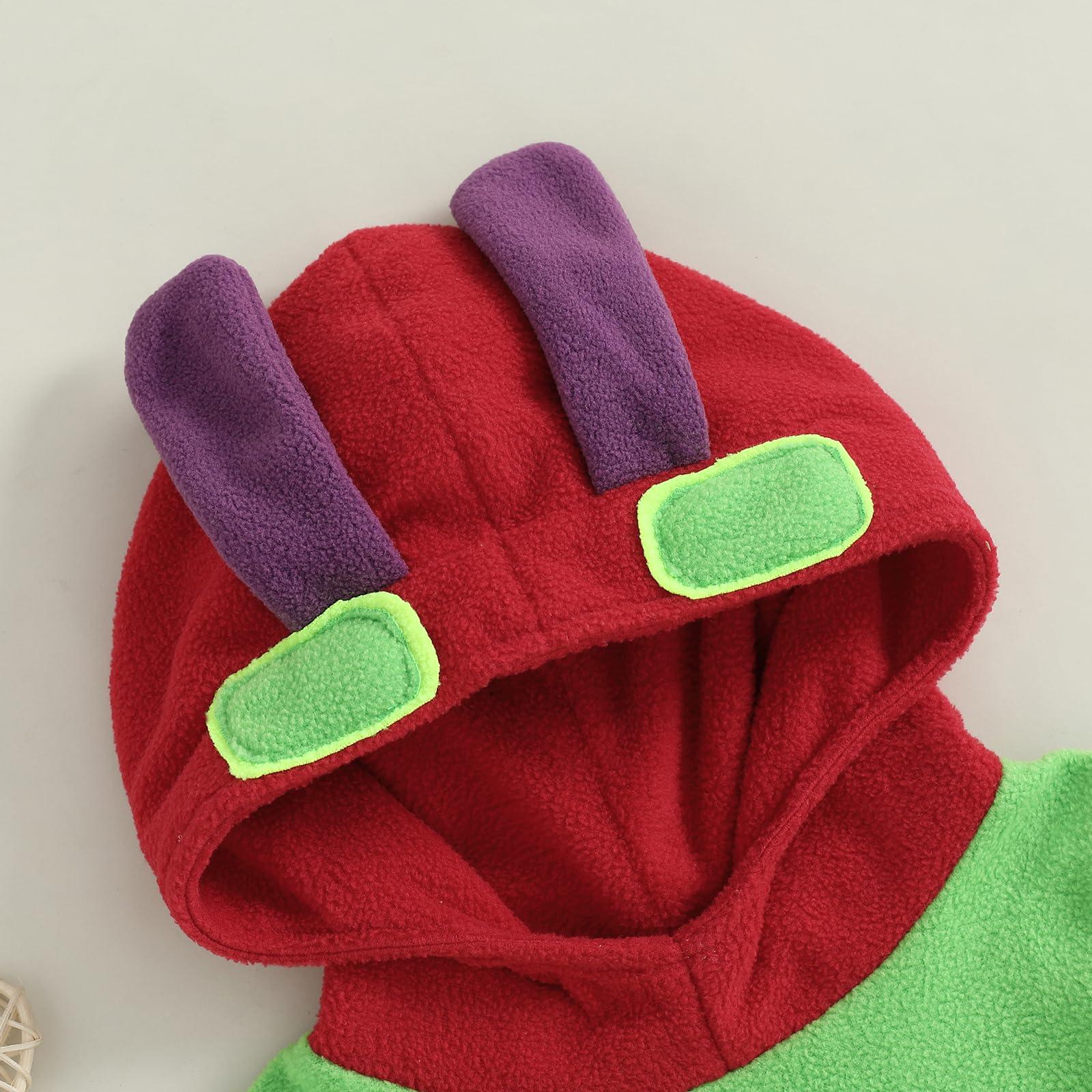 GINEVSAL GINEVSAL Baby Caterpillar Costume Infant Girl Boy Halloween Costume Sleeveless Hungry Hoodie Romper Cosplay Party Outfit (Green, 12-18 Months)