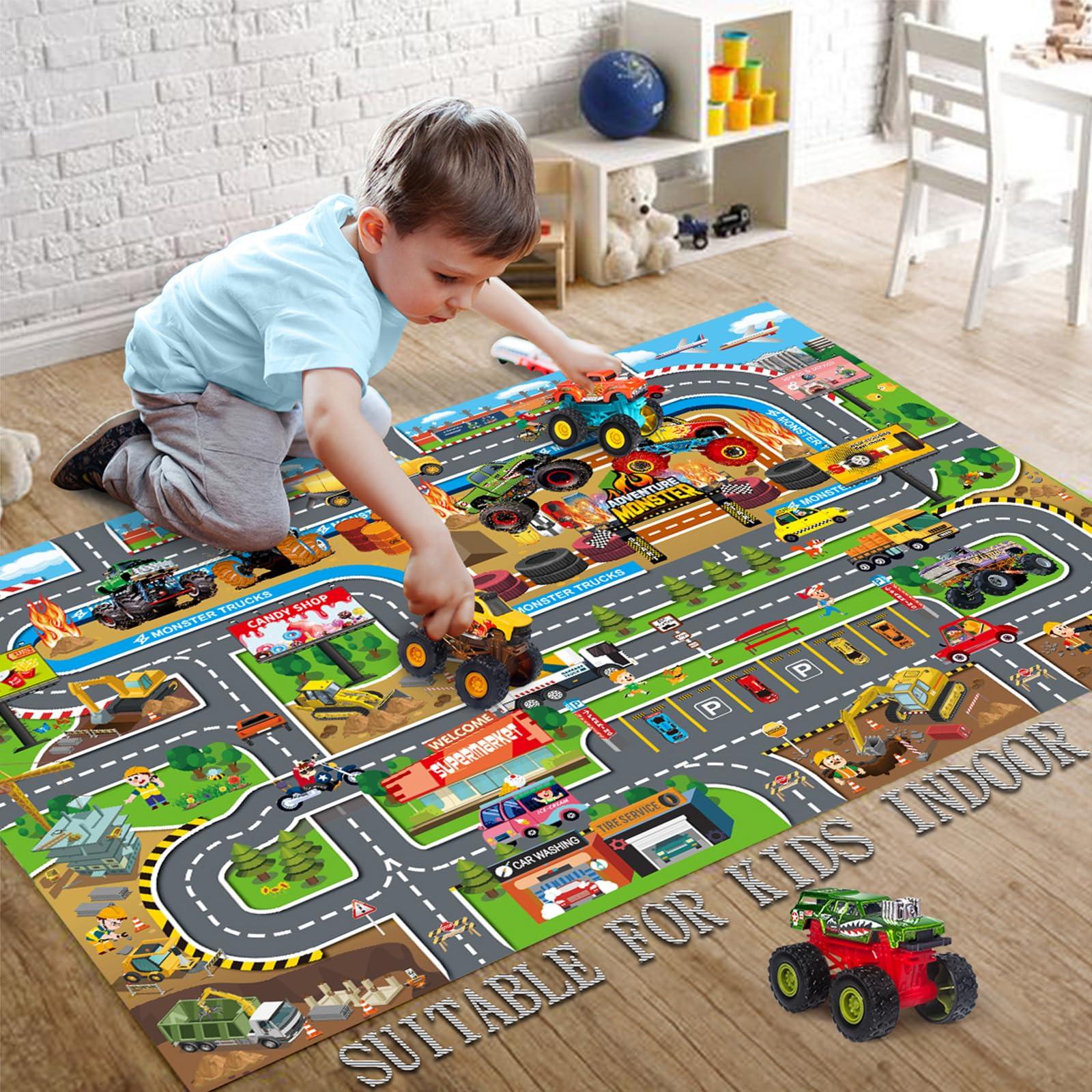 Oriate Oriate Kids Toy Dream Mat Monster Truck Activity Playmat, Multi Color Parent-Child Interaction Game Rug, Ideal Children\'s Educational Floor Mats for Monster Cars Construction Truck Toys 552-M