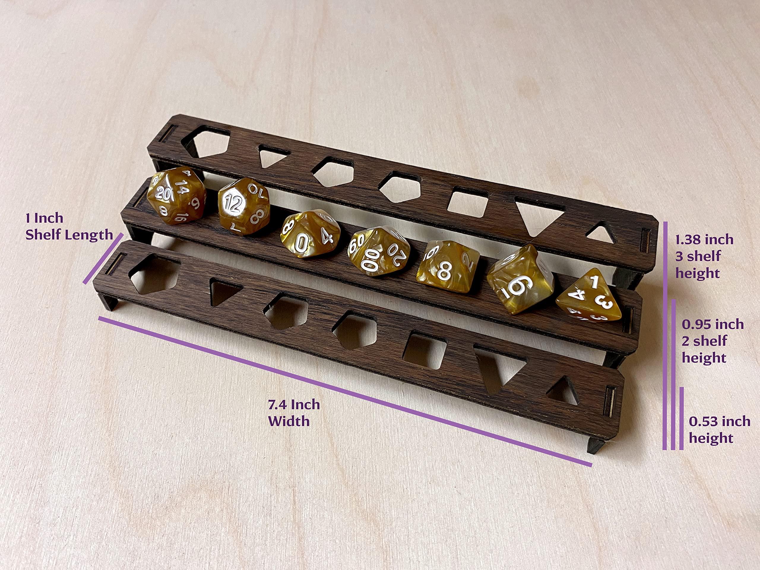 Generic Wooden Dice Holder and Dice Display for Standard TTRRPG, D&D, or Pathfinder 7 Dice Set (Red Mahogany, Two Levels)