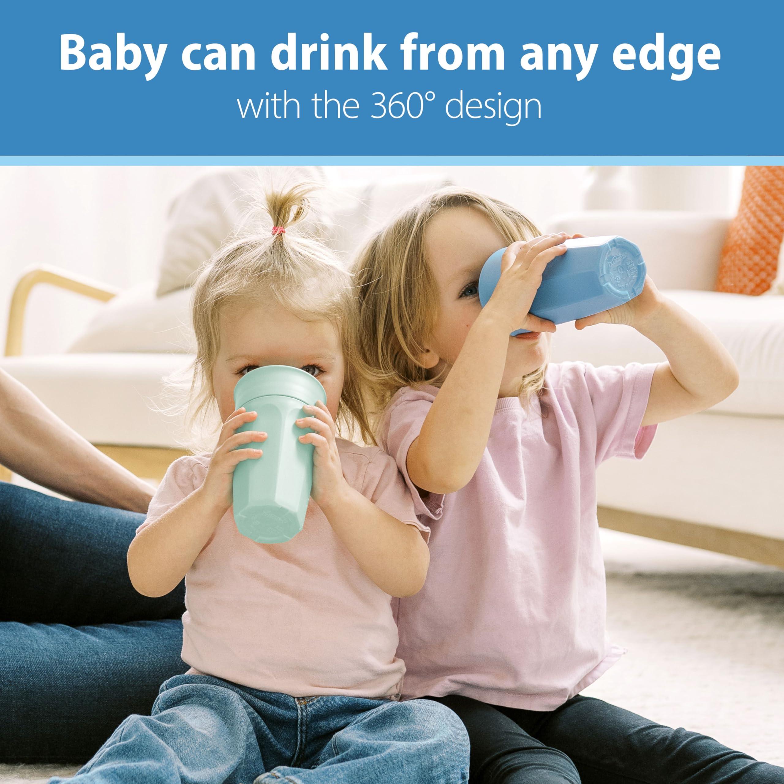 Dr. Brown's Dr. Brown's Milestones Cheers 360 Training Cup for Toddlers & Babies, Leak-Free Sippy Cup, Blue/Aqua, 10oz/300mL, 9m+, 2 Pack (Colors May Vary)