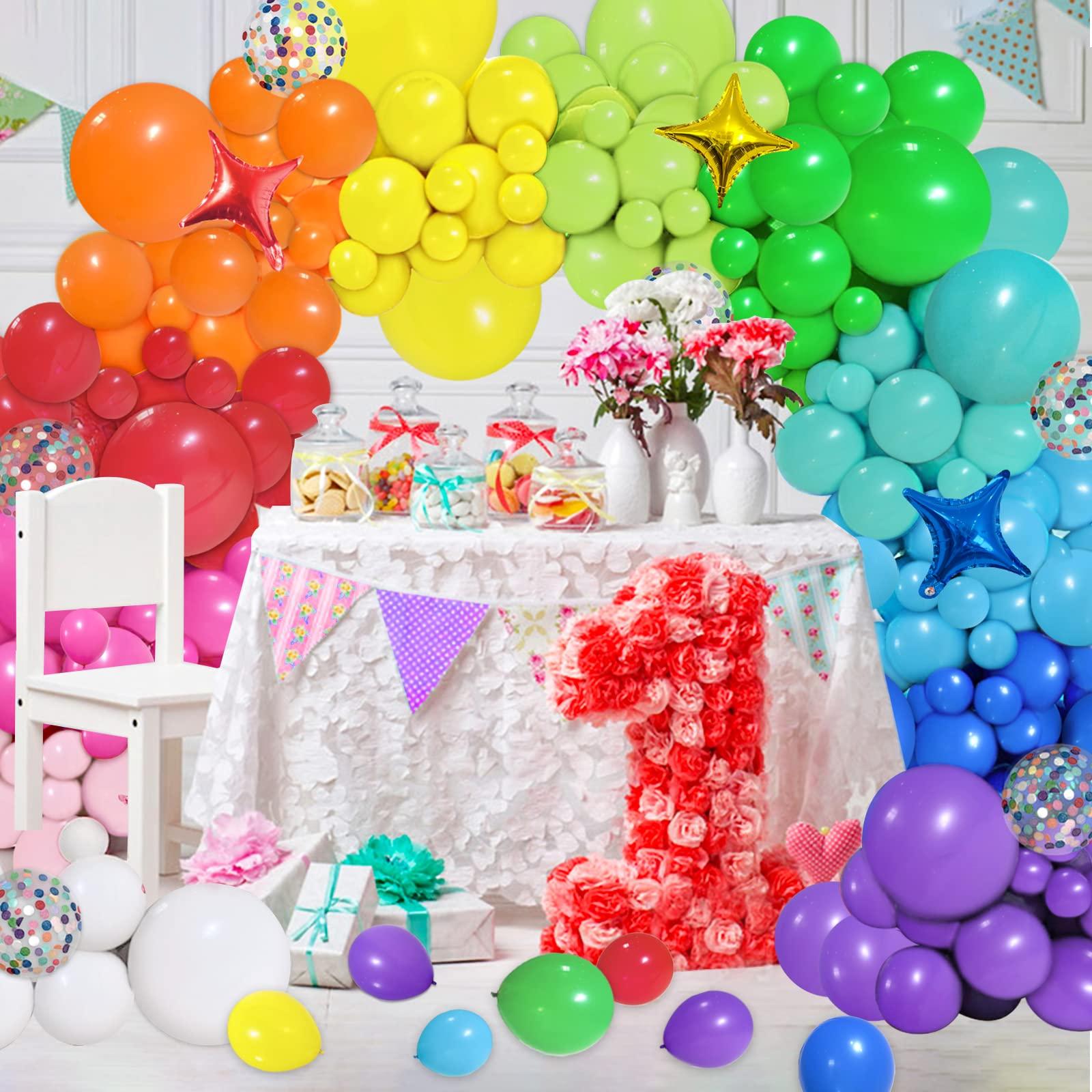 PERPAOL PERPAOL 146pcs Rainbow Balloons Garland Arch Kit, 12 Assorted Multicolor Balloons for Birthday Color Party Anniversary Festival Carnival Circus Decoration with Star Foil Confetti Balloons
