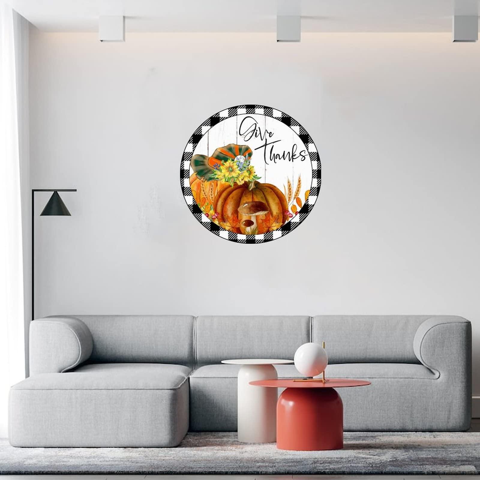 Autravelco Vinyl Wall Quotes Stickers Thanksgiving Give Thanks Cute Wall Art Decal Wall Art Fall Thanksgiving Pumpkin Halloween Wall Decals Stickers for Nursery Family School Outdoors 18in