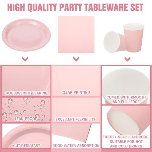 Hushee Hushee 200 Pcs Pink Party Supplies Set Pink Paper Plate and Napkins Serves 50 Guests Pink Disposable Plates Napkins Cups for Baby Shower Decorations for Girl, Pink Party Decorations