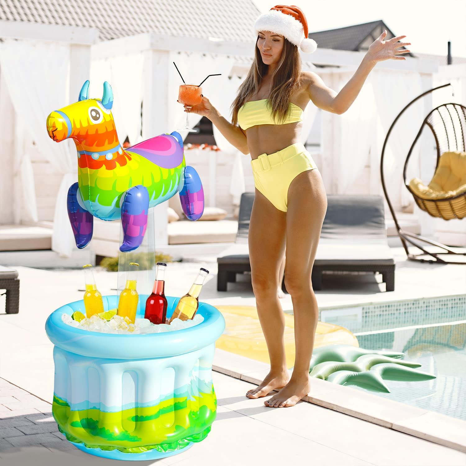 PARENTSWELL PARENTSWELL 2 Pack Inflatable Cactus Cooler, 47.5\'\' Blow Up Pool Party Drink Cooler Ice Bucket with Sombrero Hat, Mexican Fiesta Party Decorations Supplies for Cinco De Mayo Party Decor