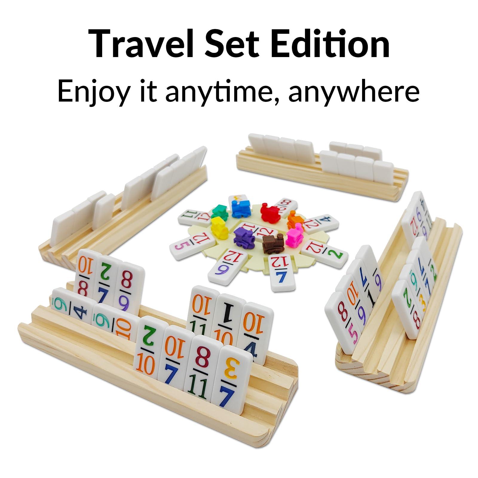 uvcany uvcany Travel Edition - Mexican Train Dominoes Set with Numbers and 4 Wooden Racks, 91 Tiles Travel Double 12 Dominos Game Set with Portable Case for Families Kids