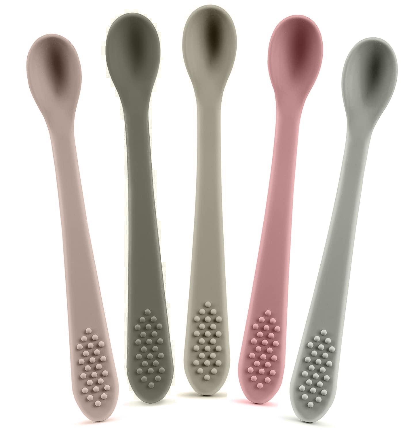 Sperric Baby Spoons First Stage Silicone Baby Spoon Self Feeding Baby Utensils Infant Spoons First Stage Baby Feeding Spoon - Soft & Gentle on Gums - BPA Free Silicone Baby Spoons Set (Pastel7)