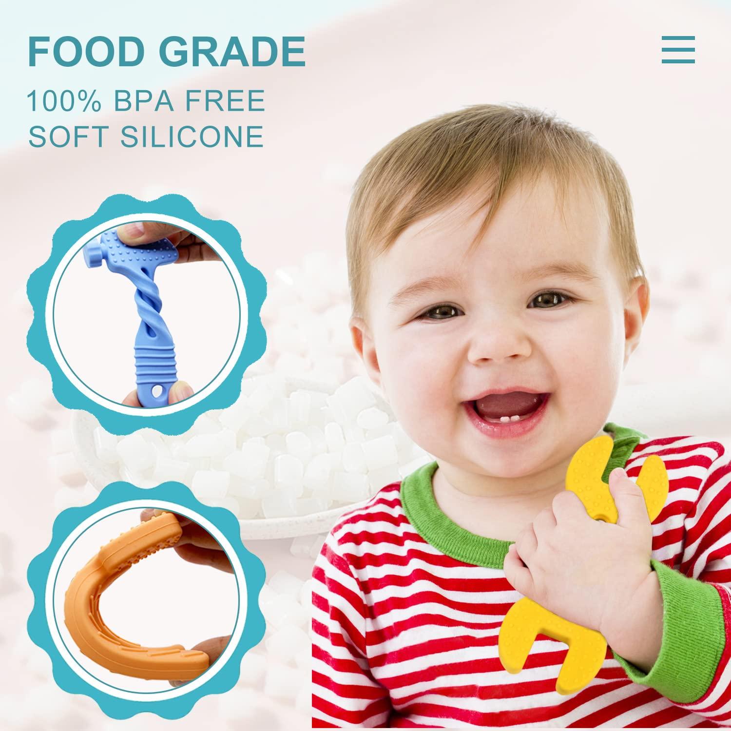 SJDSND Teething Toys for Babies 3-6 Months 6-12 Months, Baby Teething Toys, Silicone Baby Teether Toys, Baby Chew Toys, Molar Teether, Hammer Wrench Spanner Pliers Shape Teething Toys for Boys Girls