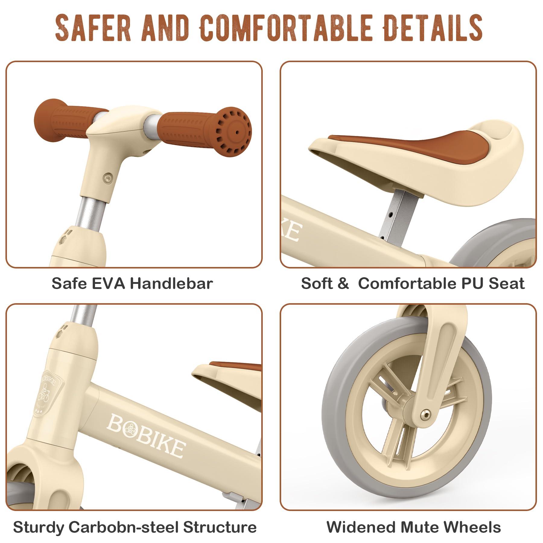 Bobike Bobike Toddler Balance Bike Toys for 1 to 6 Year Old Girls Boys Adjustable Seat and Handlebar No-Pedal Training Bike Best Gifts for Kids (Beige)