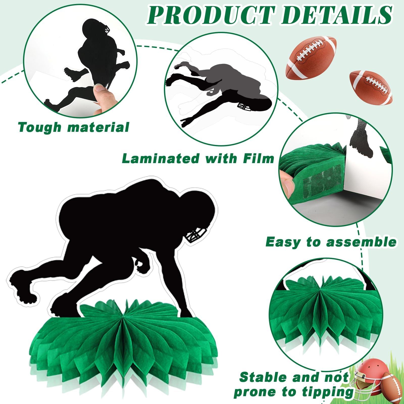 QOUBAI QOUBAI 12Pcs Football Honeycomb Centerpieces Football Player Party Decorations Sports Party Decor Table Toppers Birthday Party Decoration for Baby Shower Gameday Tailgate Party Favor Supplies