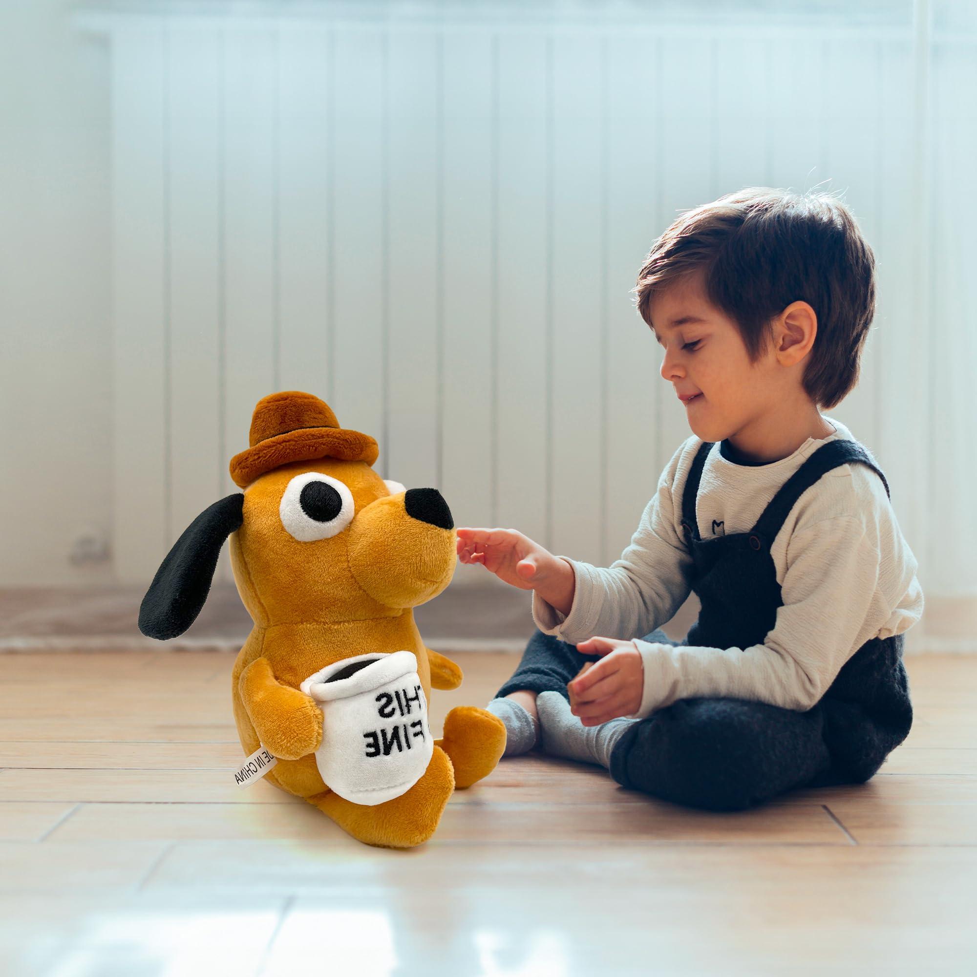 Adenzai Adenzai This is Fine Dog Plushie | Funny Coffee Dog Meme Plush | Hilarious Office Decor & Stuffed Animal Toy | Perfect for Xmas, Birthday, or Office Worker Gifts