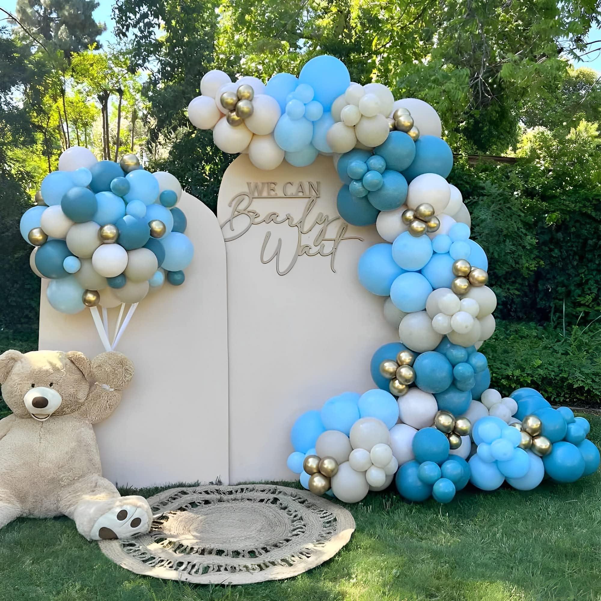 GIHOO Dusty Blue Balloon Garland Arch Kit 165pcs White Sand Pastel Macaron Blue Ocean Blue Chrome Gold Balloon Boho Baby Shower Wedding Boy Birthday Decoration