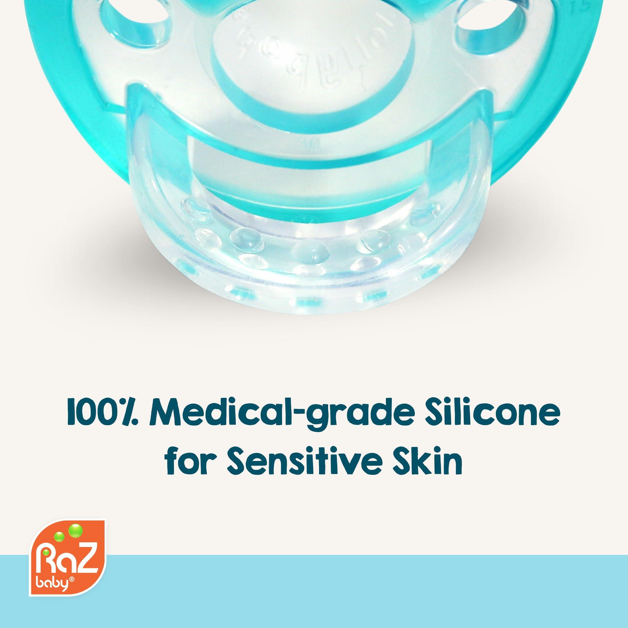 RAZBABY RaZbaby Jollypop Pacifier for Babies 3 Months and Up, USA Made, Natural Shaped Orthodontic Binky, Lovingly Shared in NICUs & Hospitals Worldwide, Medical-Grade 100% BPA-Free - 2 Pack - Teal