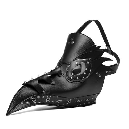 Cielasis PU Leather Plague Doctor Mask, Halloween Costume Bird Death Mask,Retro Leather Steampunk Halloween Costume Long Nose Bird Beak Cosplay Props for Mardi Gras, Masquerade Party, Christmas,Punk party