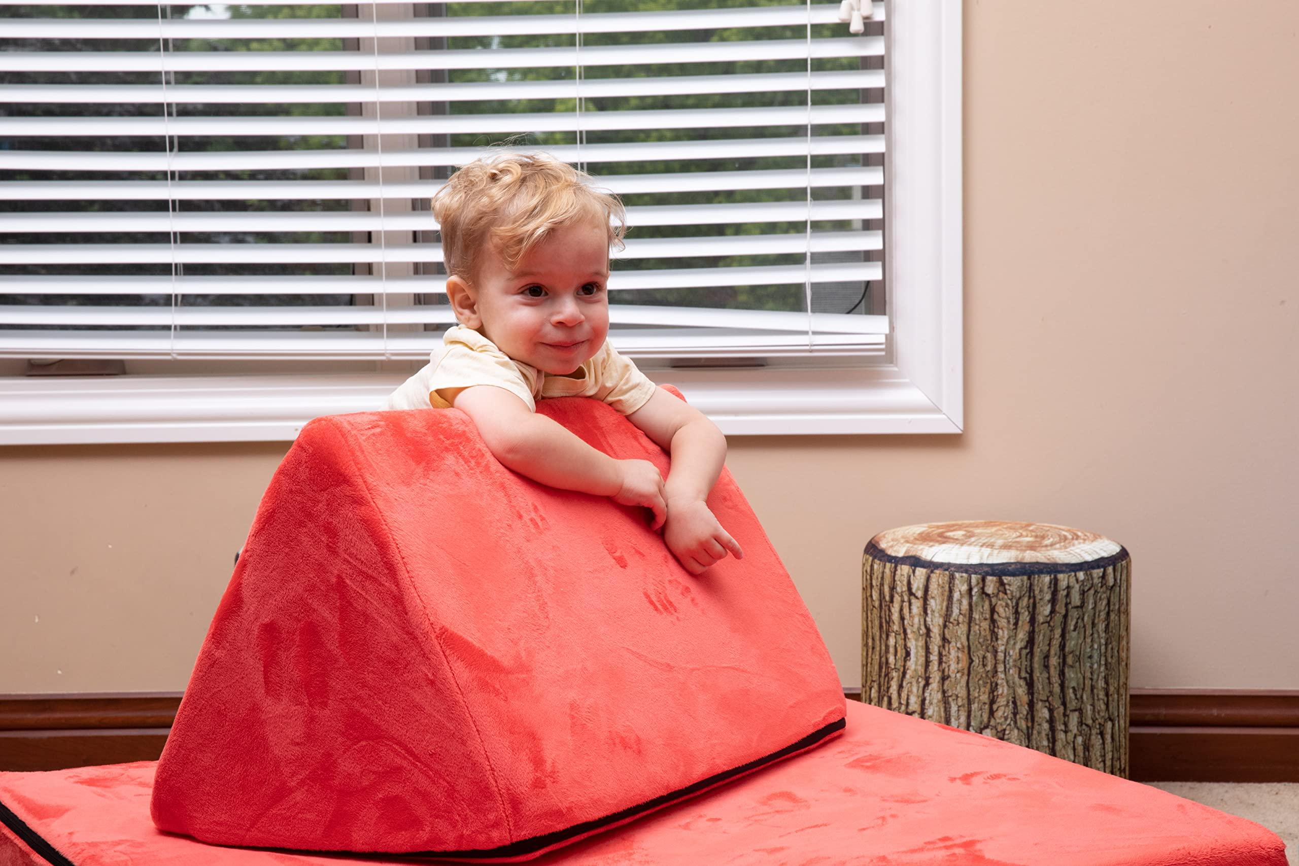 JOEY CO. Kids Foam Play Couch 6PCS, Modular Floor Sofa for Kids and Adults, Playhouse Play Set for Toddlers (32\" x 66\" x 22.25\") (Cherry - Cuddle Fur)