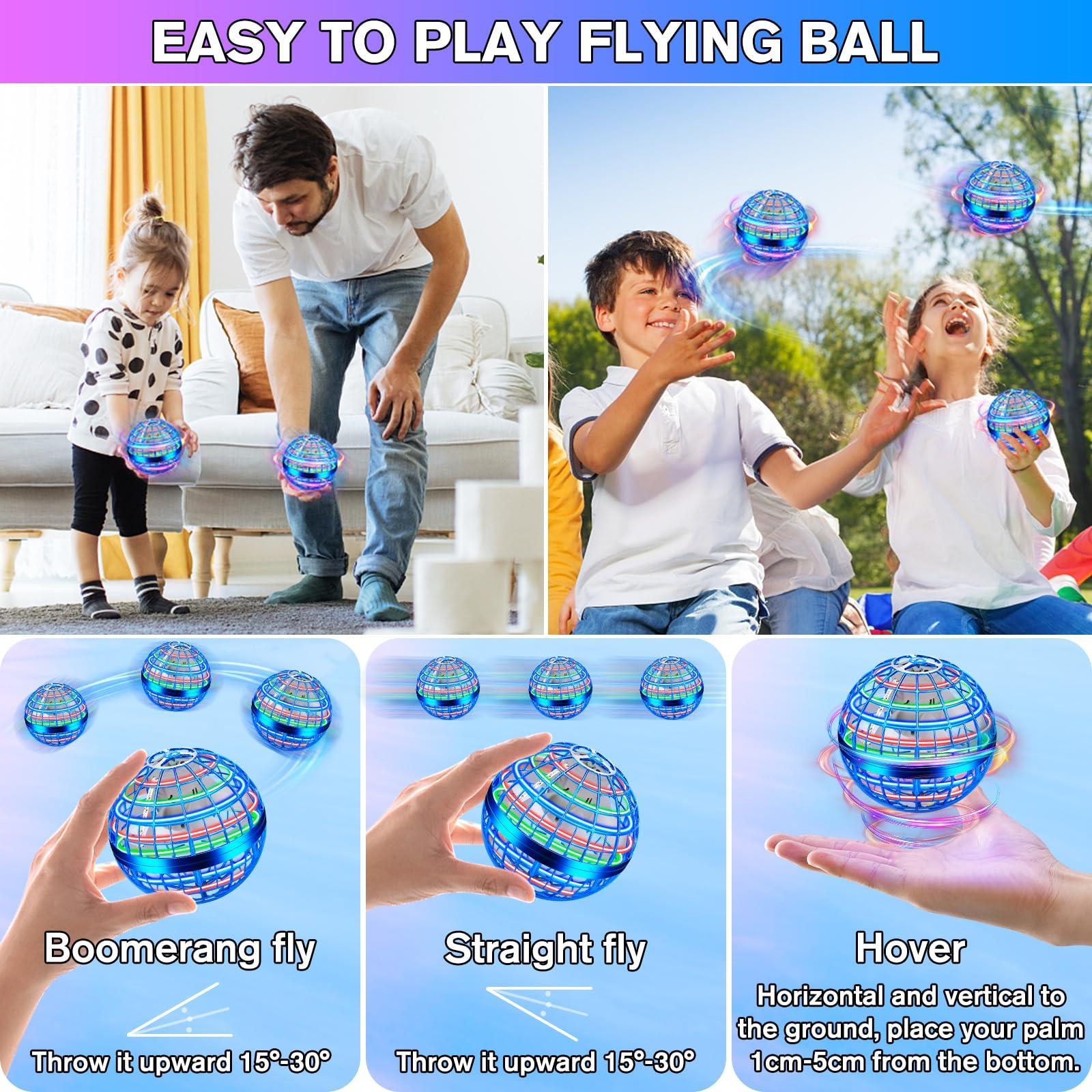 Vantexi Flying Orb Ball 2 Pack,Cosmic Globe Boomerang Ball with LED Lights,Hover Fly Orb Ball Flying Spinner Mini Drone,Flying Ball Drone Toy,Christmas Birthday Gifts for Boys Girls(Blue*2)